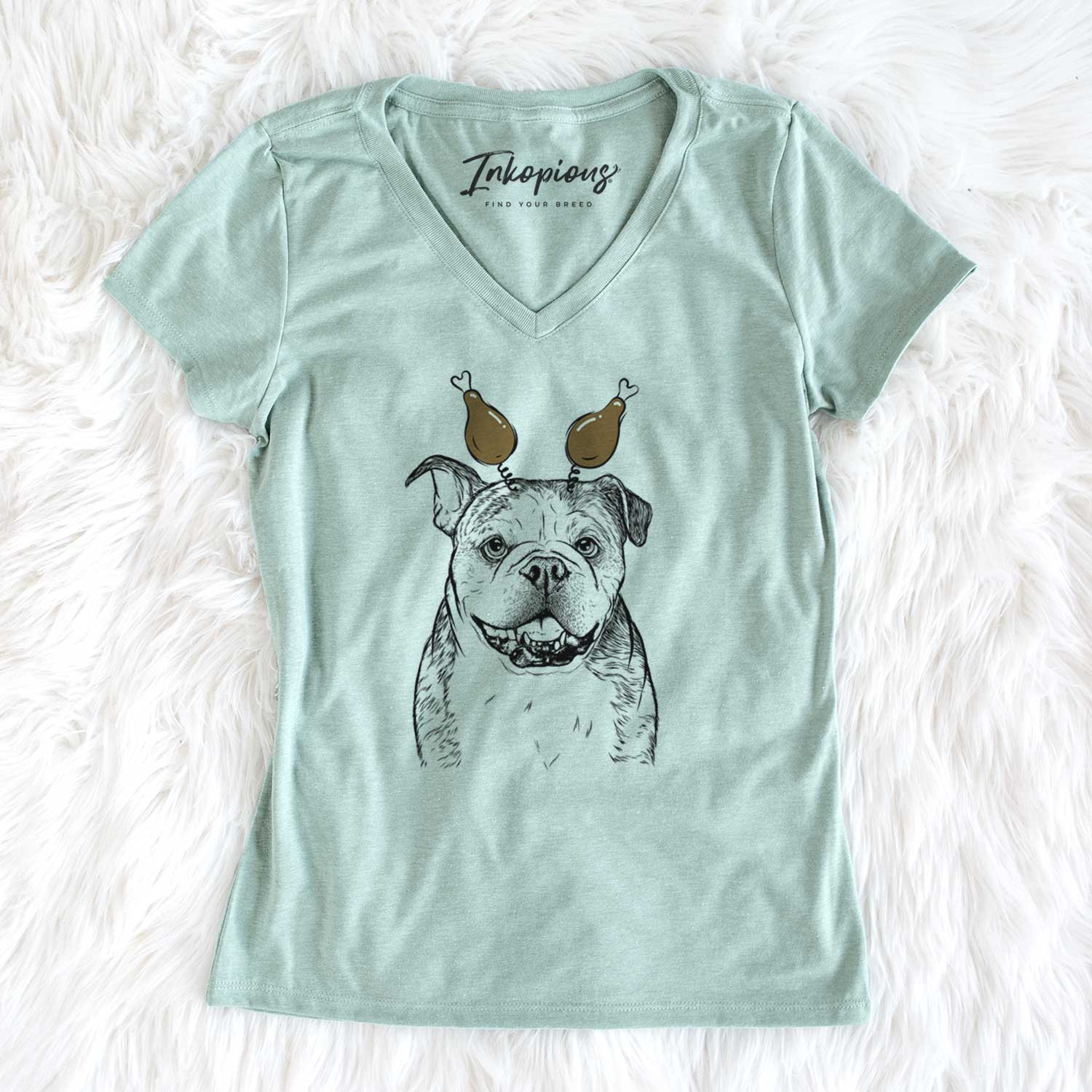 Thanksgiving Agatha the Boston Bulldog - Women's V-neck Shirt