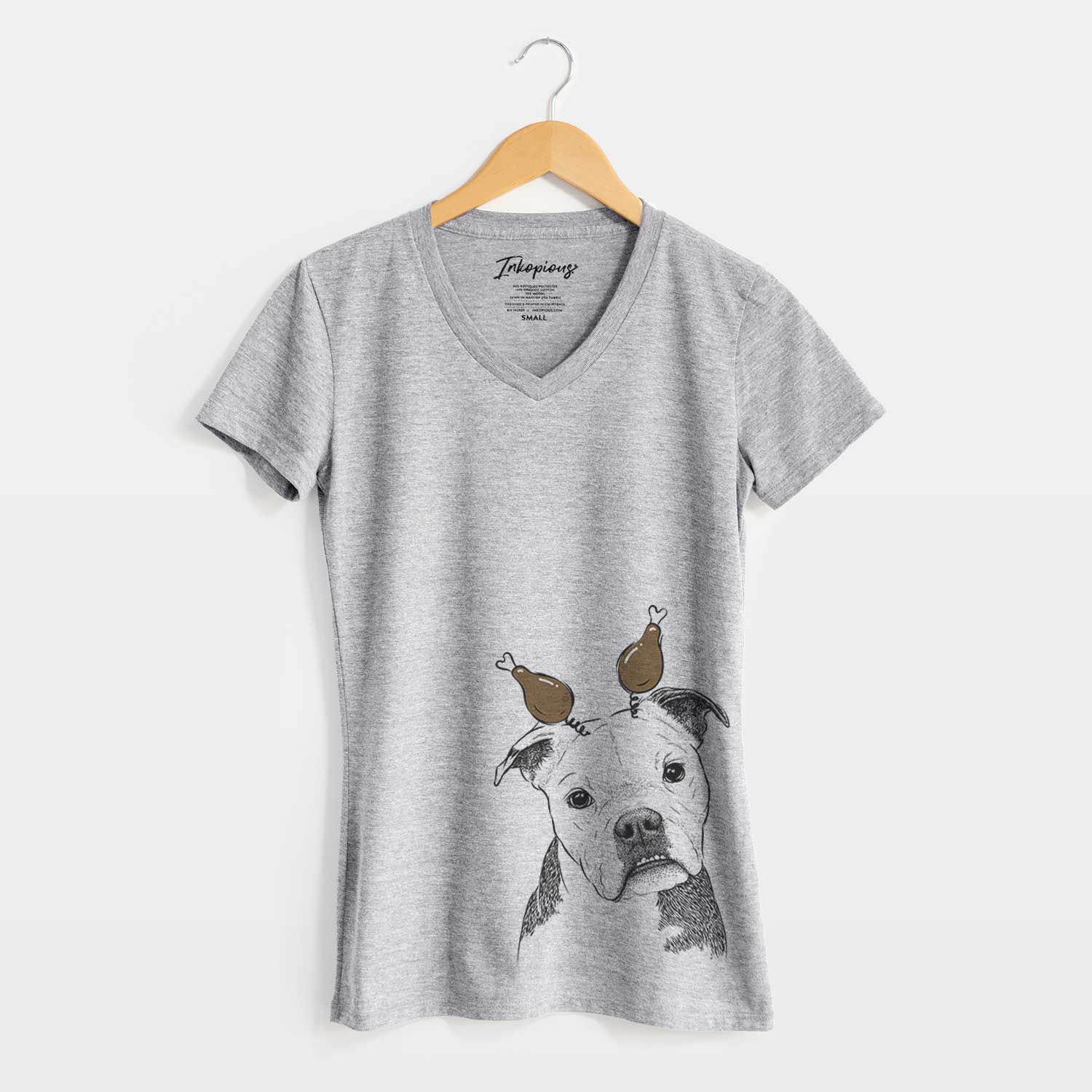 Thanksgiving Aggy the Olde English Bulldogge - Women's V-neck Shirt