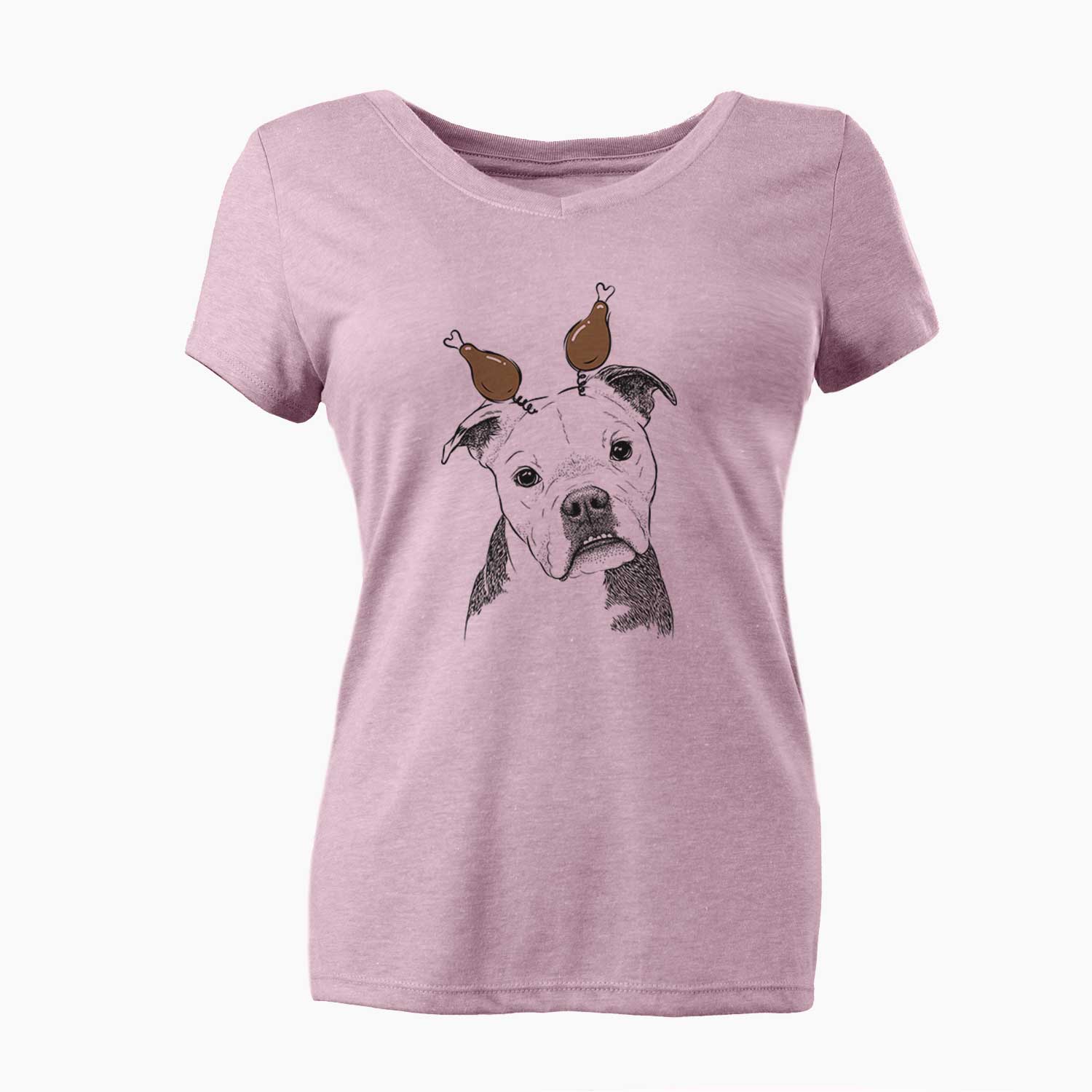 Thanksgiving Aggy the Olde English Bulldogge - Women's V-neck Shirt