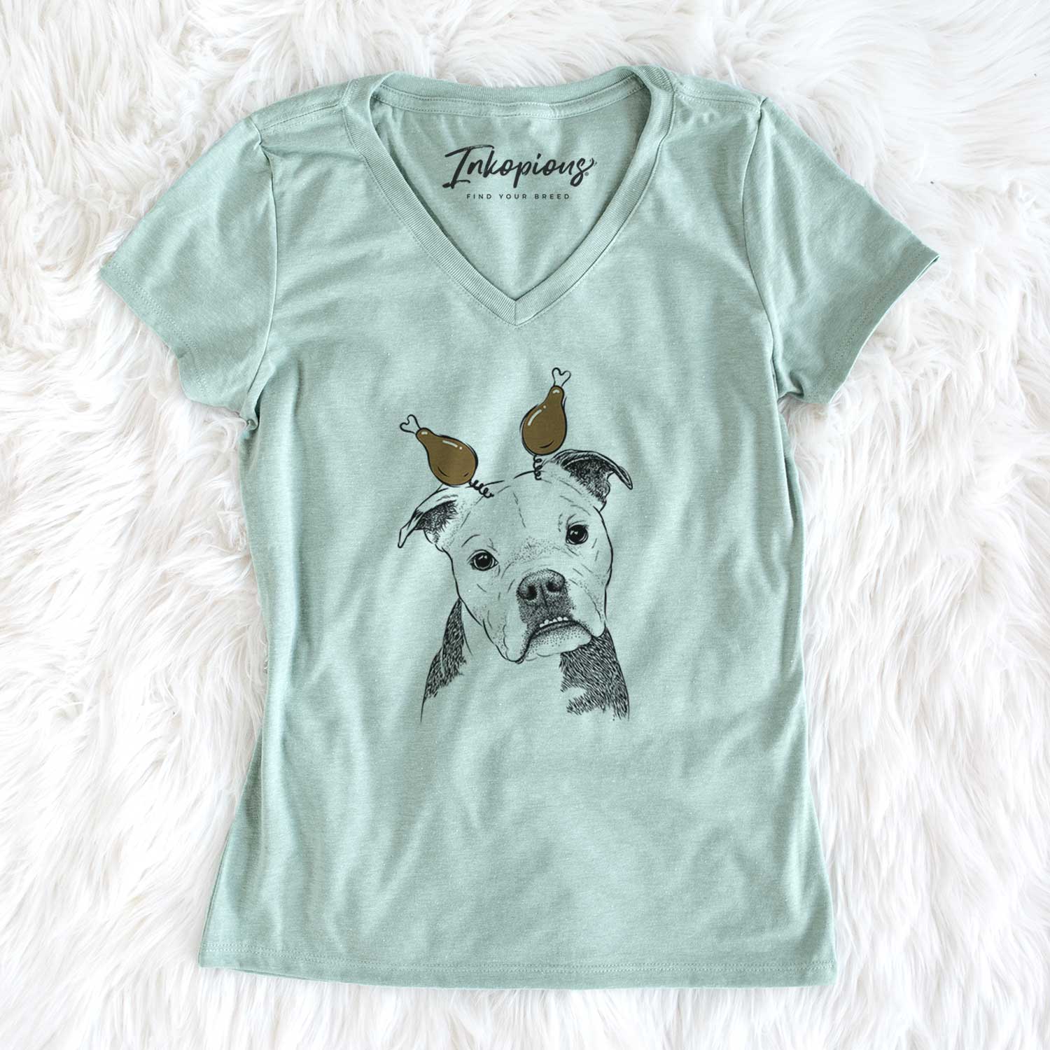 Thanksgiving Aggy the Olde English Bulldogge - Women's V-neck Shirt