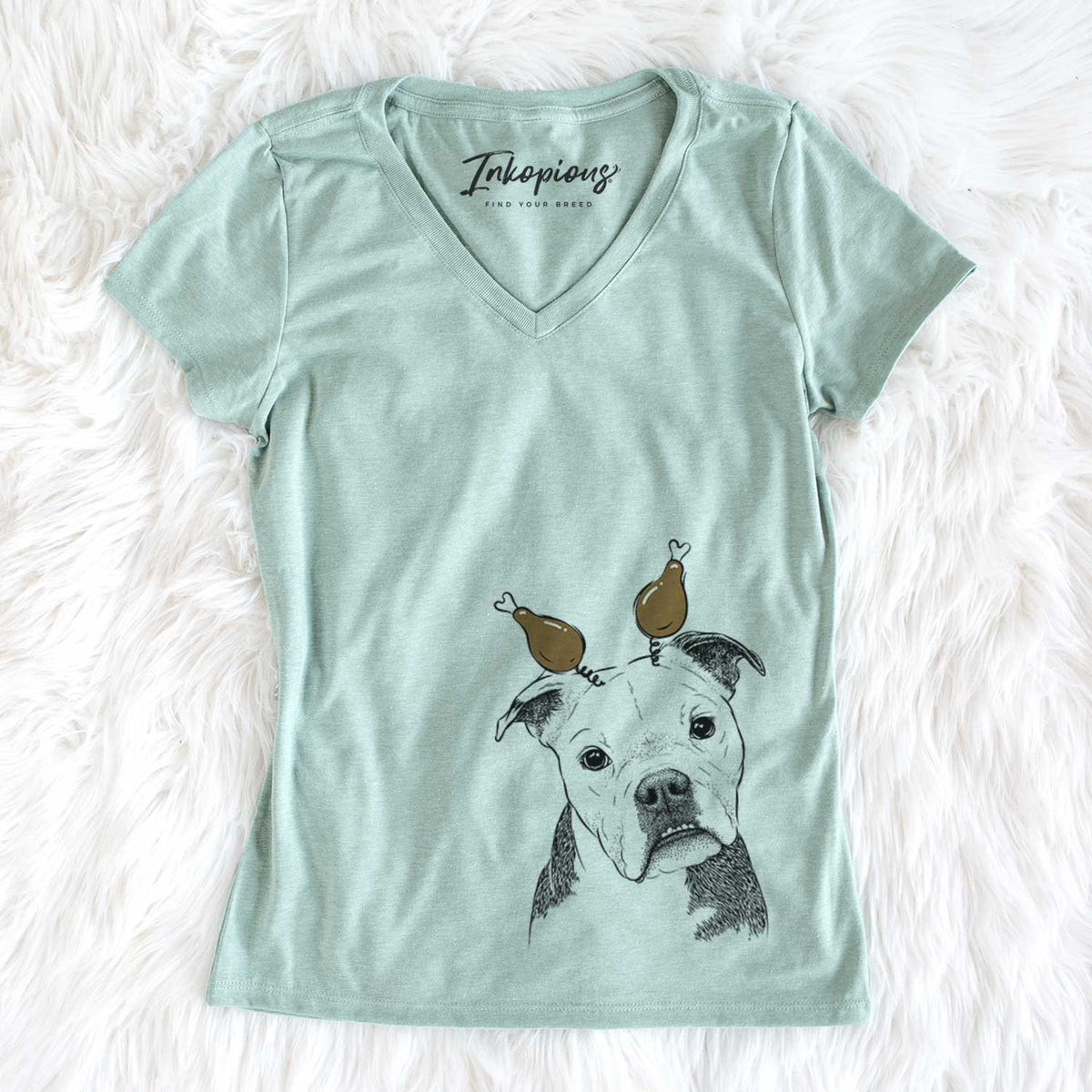 Thanksgiving Aggy the Olde English Bulldogge - Women&#39;s V-neck Shirt