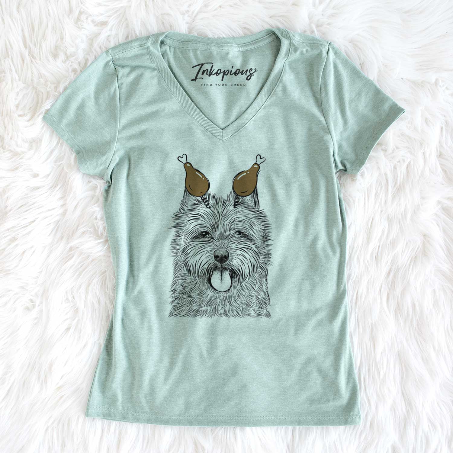 Thanksgiving Alfie the Norwich Terrier - Women's V-neck Shirt