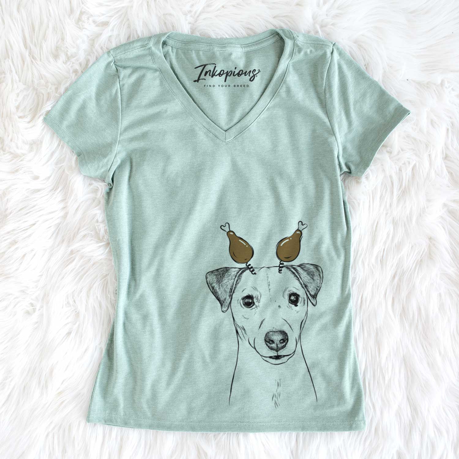 Thanksgiving Ally the Jack Russell Terrier - Women's V-neck Shirt