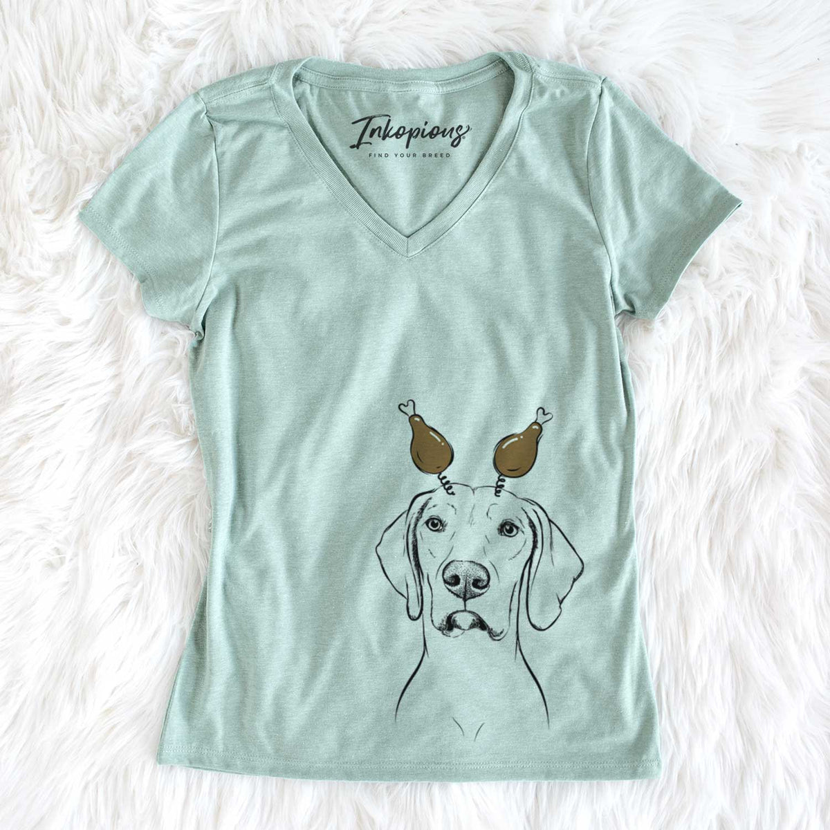 Thanksgiving Almond the Vizmaraner - Women&#39;s V-neck Shirt