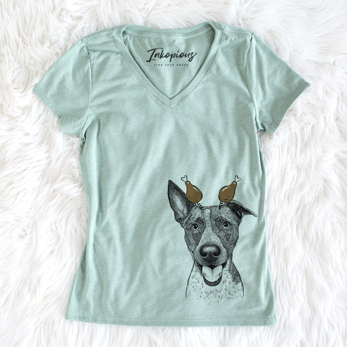 Thanksgiving Amigo the Heeler Mix - Women&#39;s Perfect V-neck Shirt