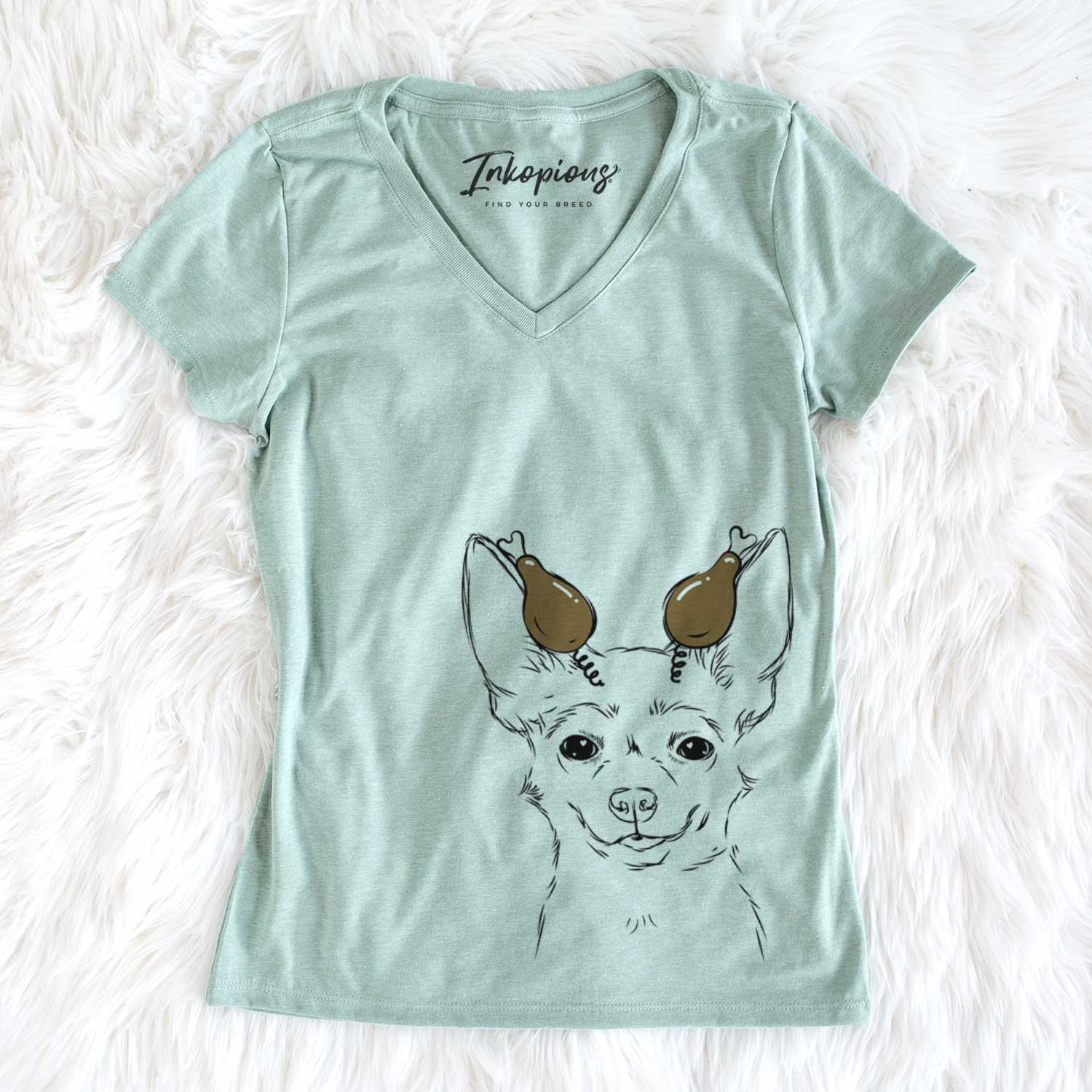 Thanksgiving Amos the Chihuahua - Women's V-neck Shirt