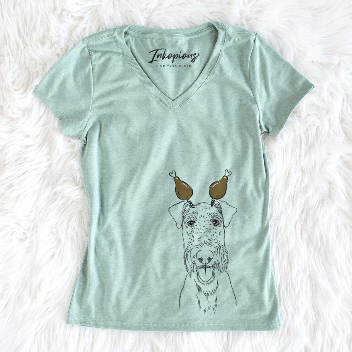 Thanksgiving Andy the Airedale Terrier - Women's V-neck Shirt