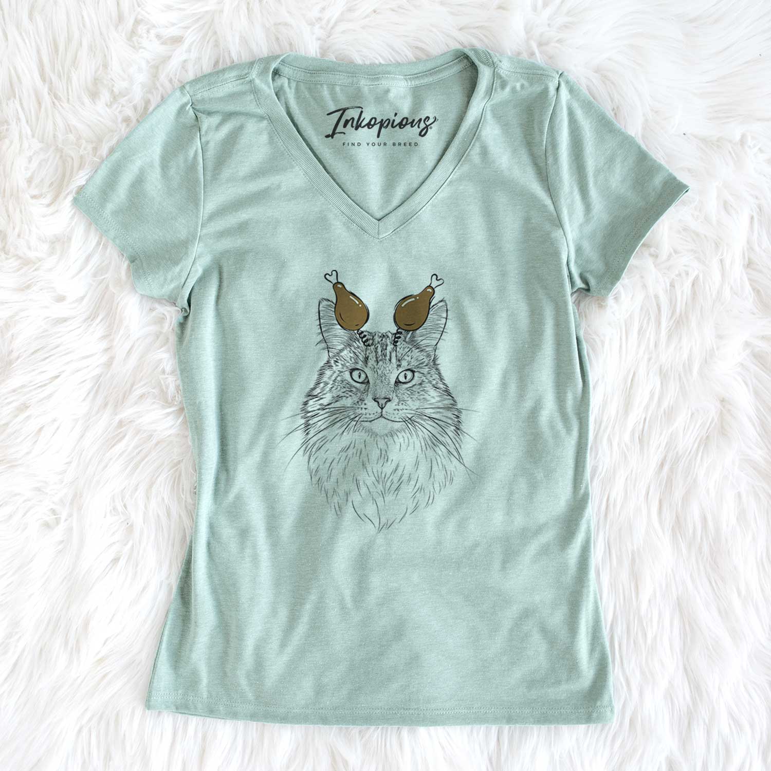 Thanksgiving Angel the Maine Coon Cat - Women's V-neck Shirt