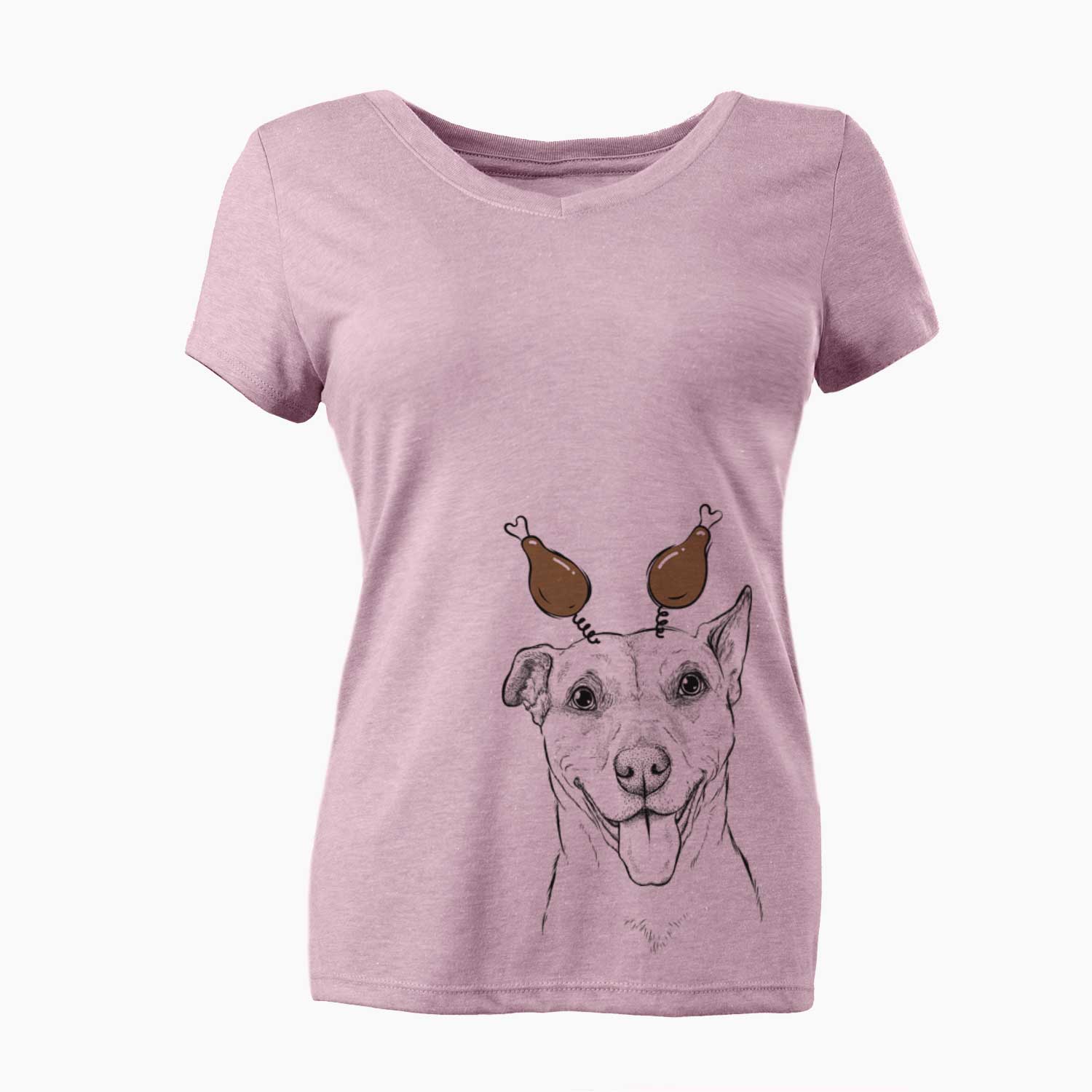 Thanksgiving Annie Belle the Pitbull Mix - Women's V-neck Shirt