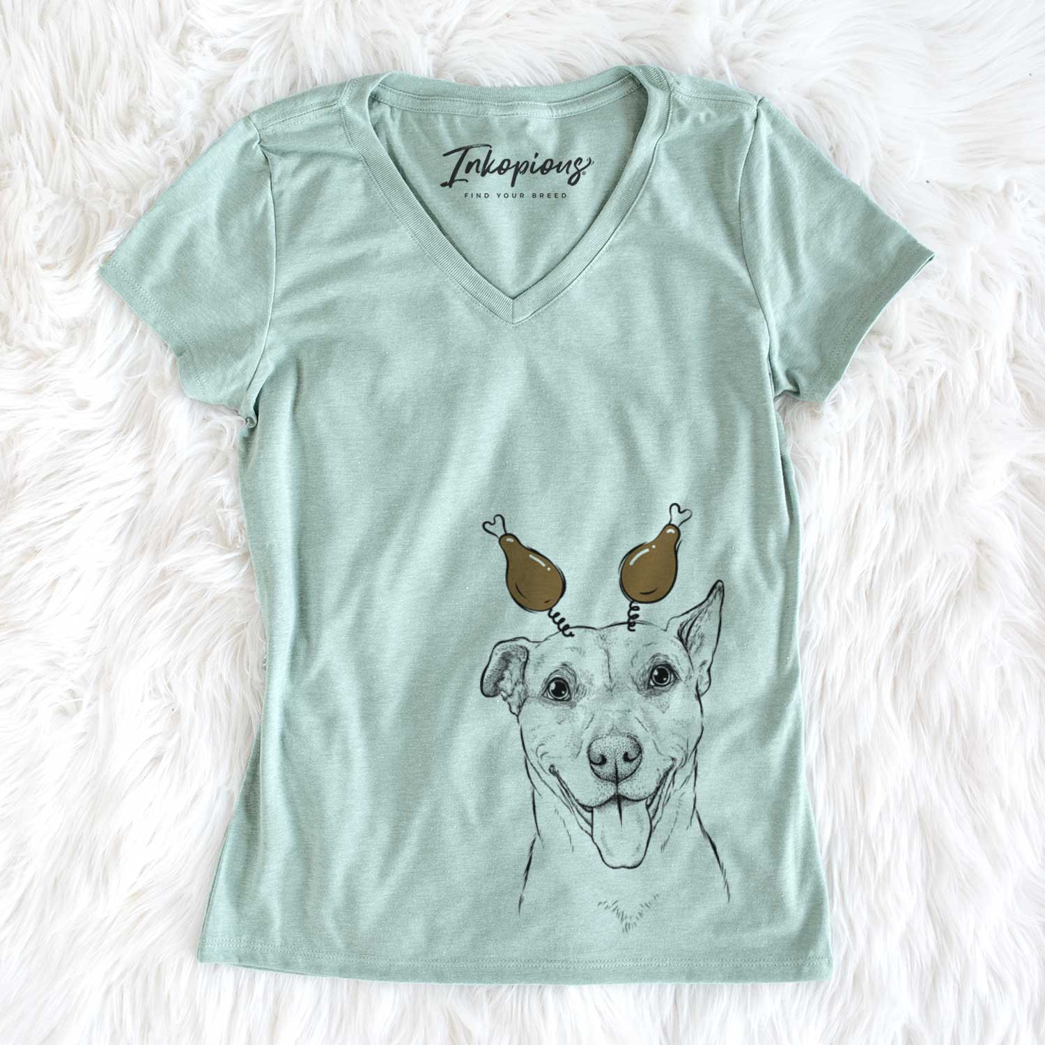 Thanksgiving Annie Belle the Pitbull Mix - Women's V-neck Shirt