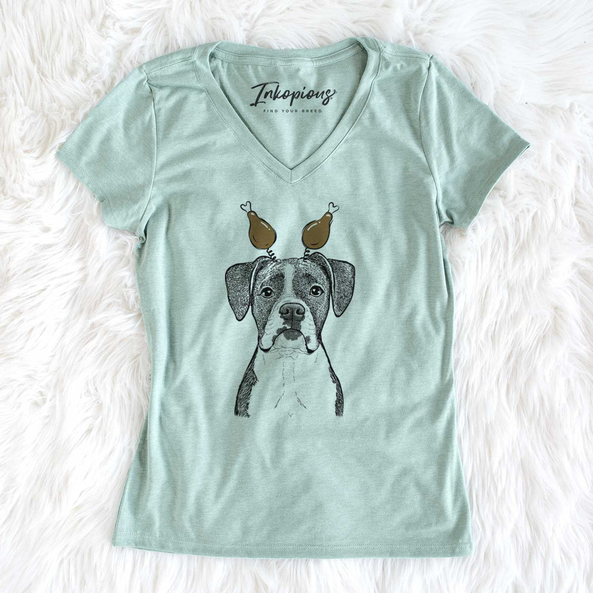 Thanksgiving Annie the Boxer - Women's V-neck Shirt