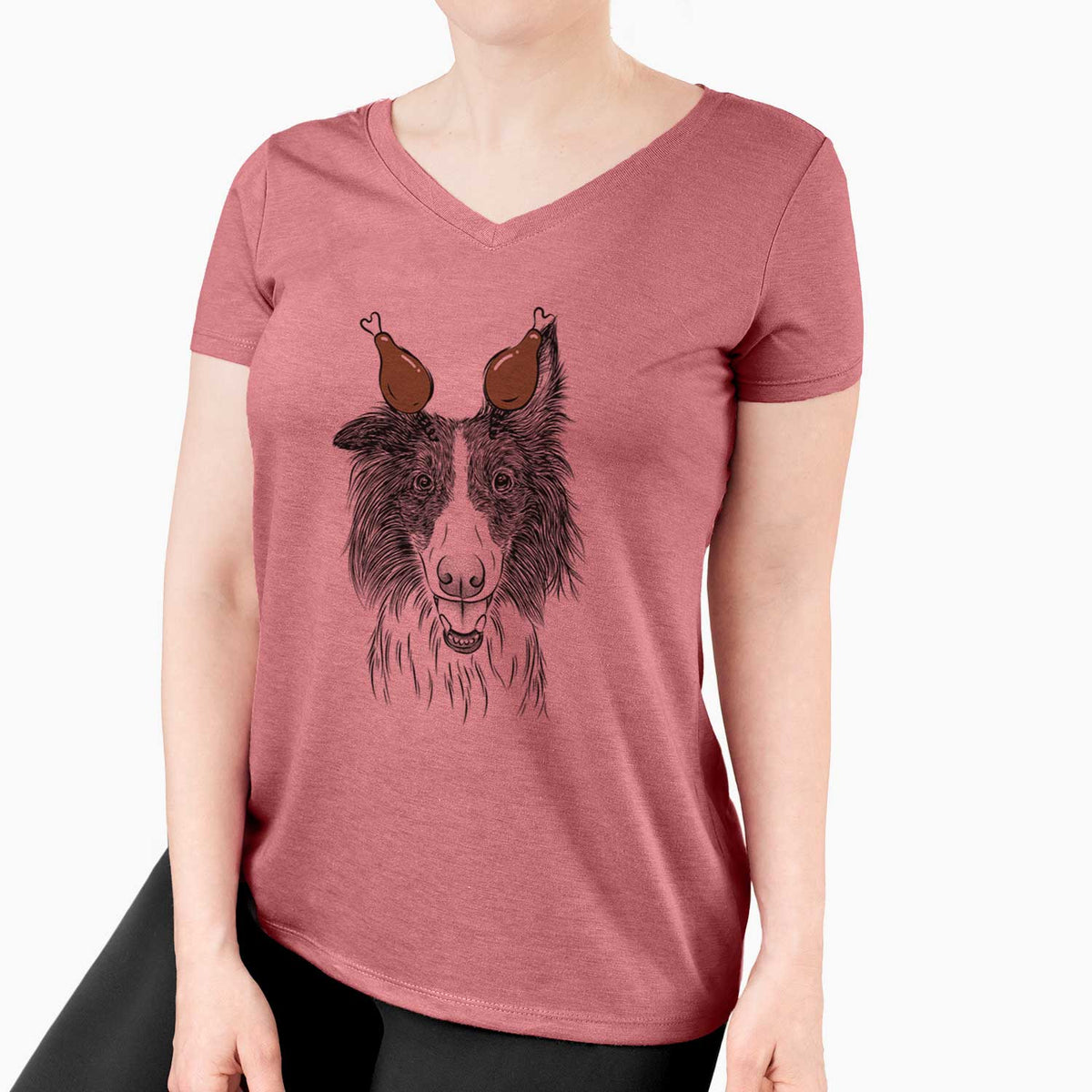 Thanksgiving Archie the Silken Windhound - Women's V-neck Shirt
