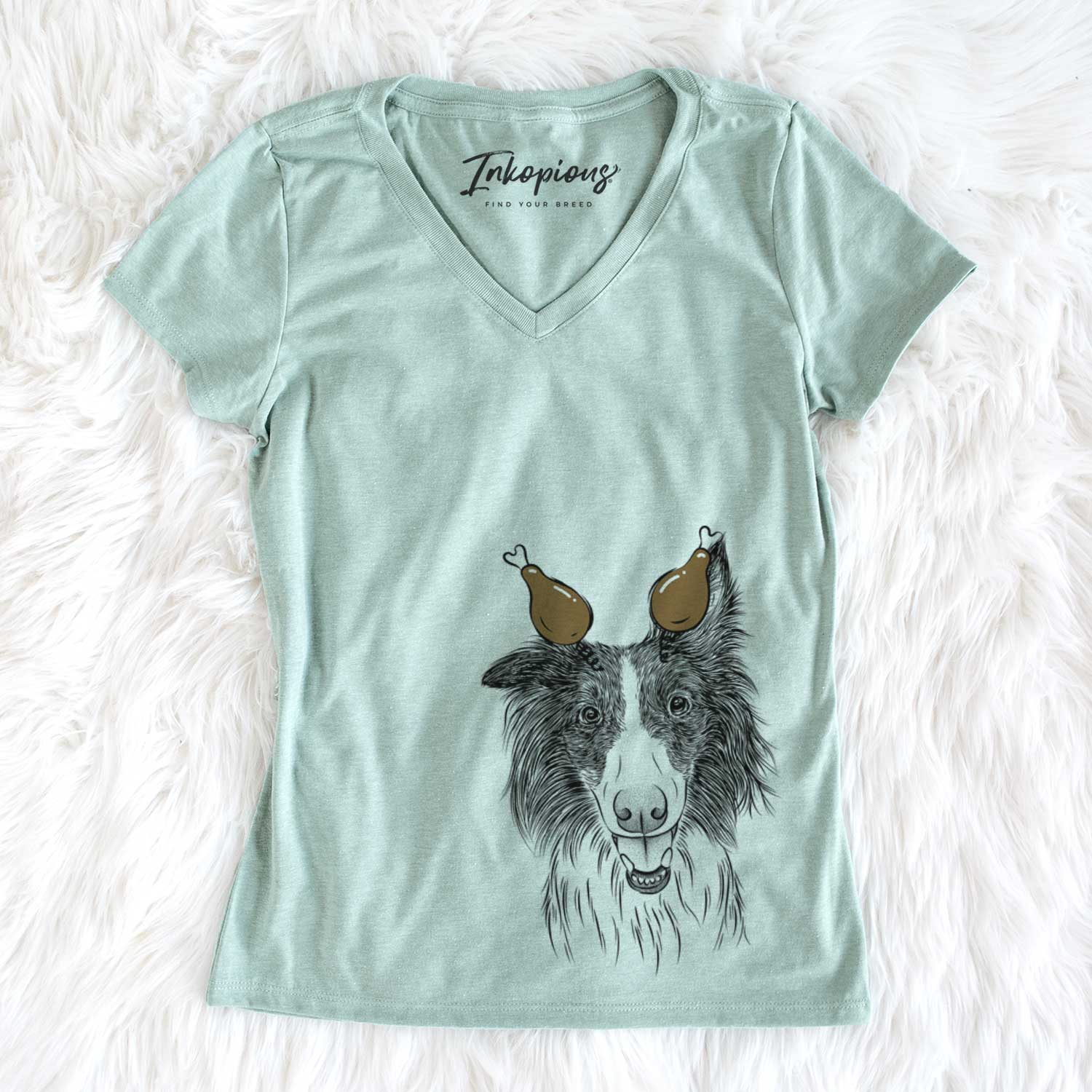 Thanksgiving Archie the Silken Windhound - Women's V-neck Shirt