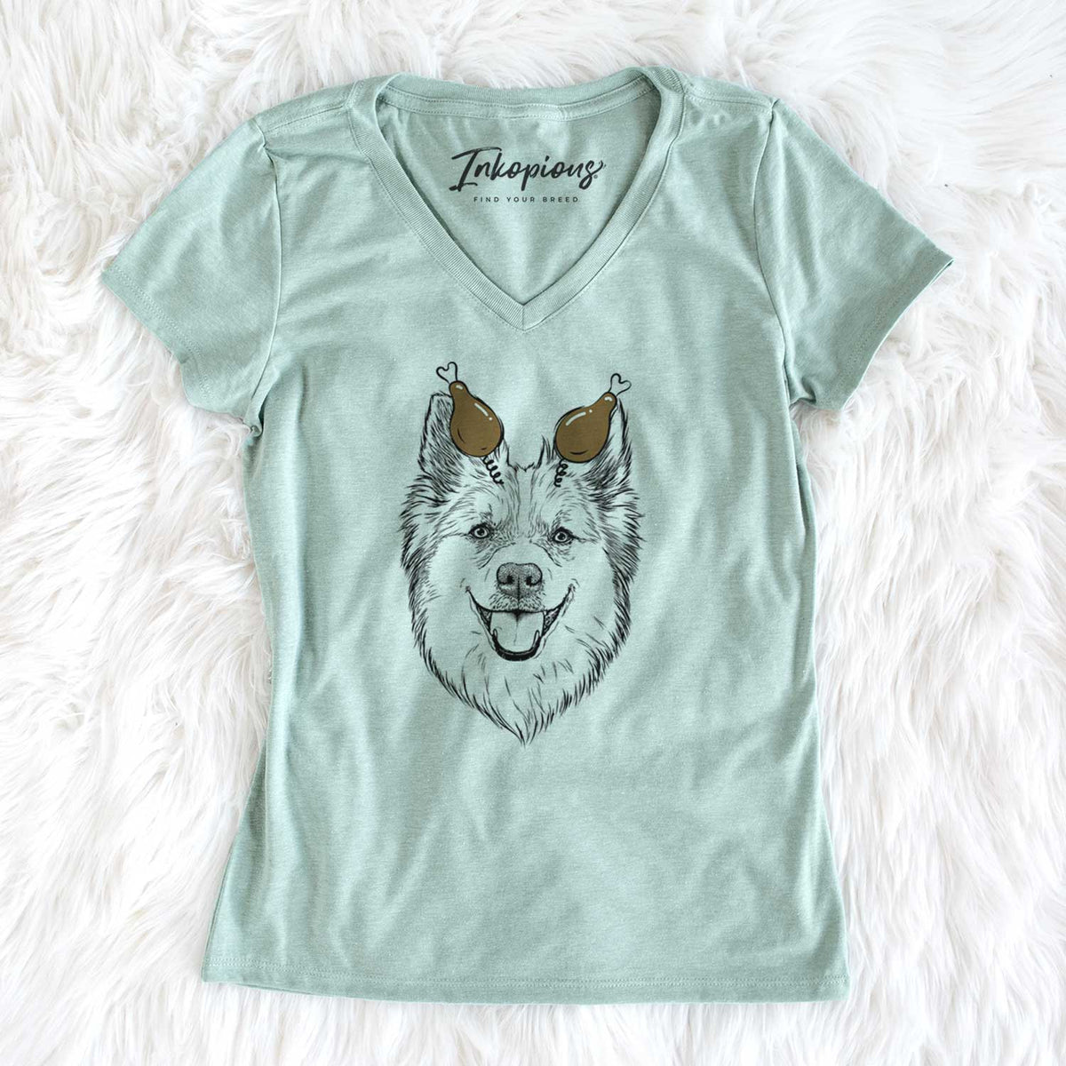 Thanksgiving Ari the Icelandic Sheepdog - Women's V-neck Shirt