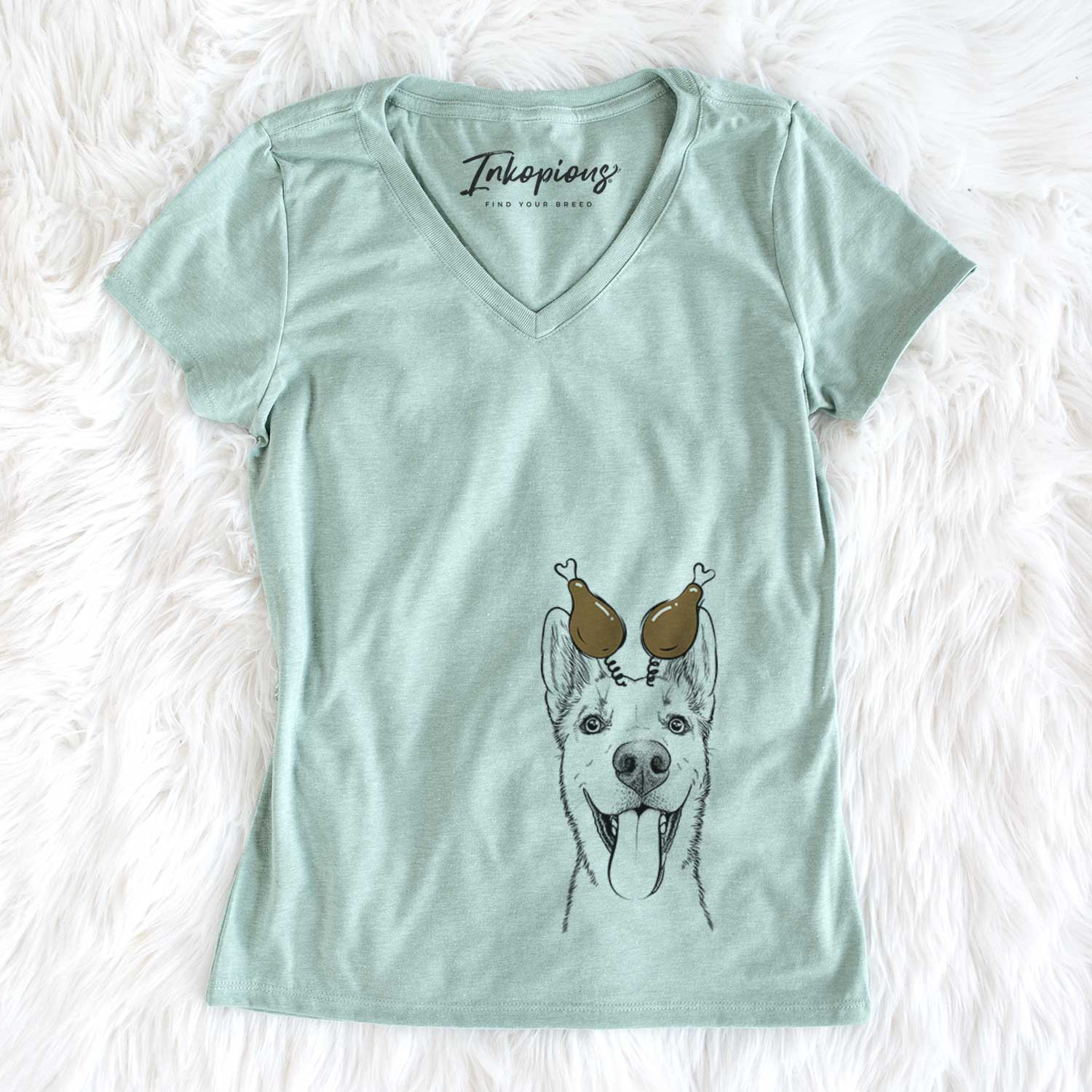 Thanksgiving Arlo the Husky Shepherd Mix - Women's V-neck Shirt