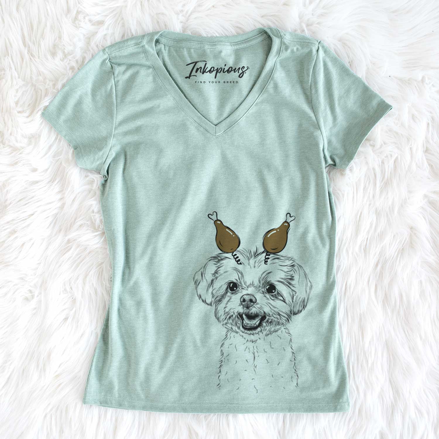 Thanksgiving Aspen the Morkie - Women's V-neck Shirt