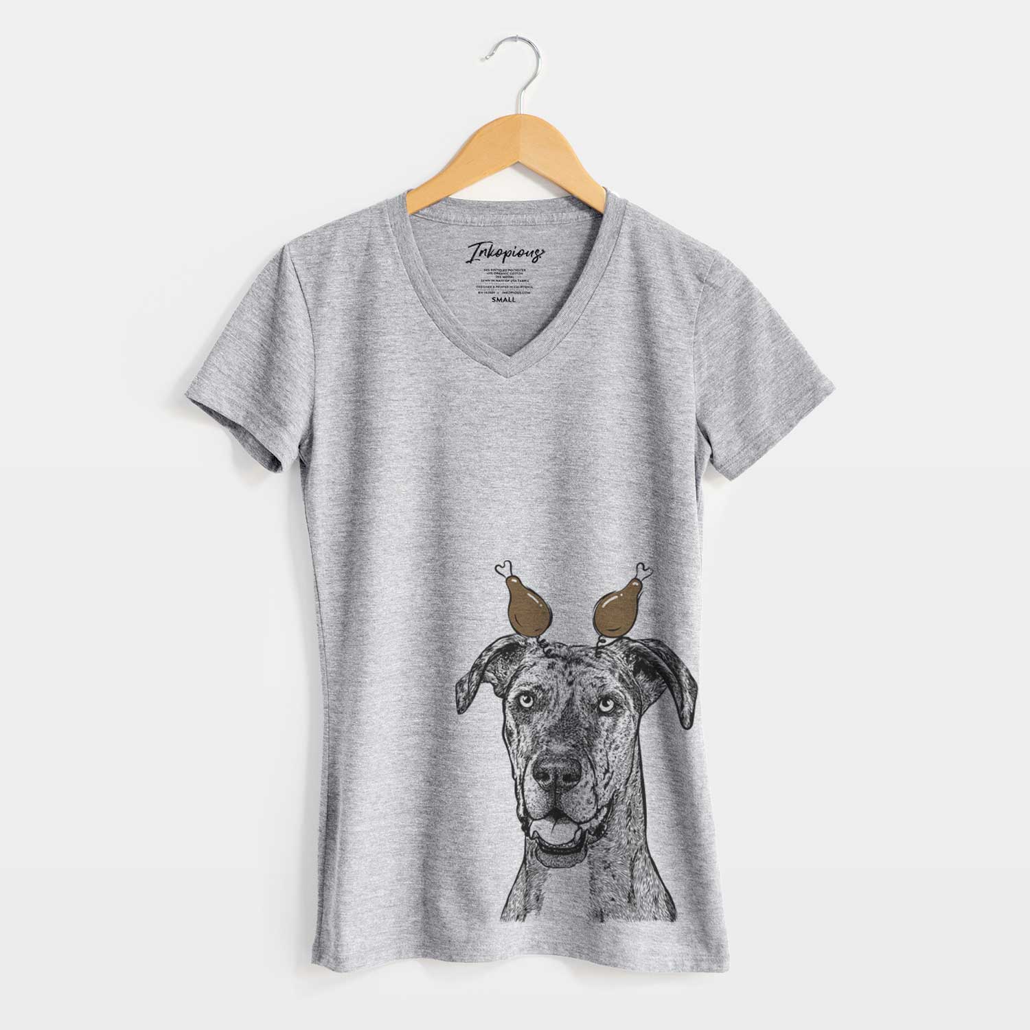 Thanksgiving Athena the Merle Great Dane - Women's V-neck Shirt