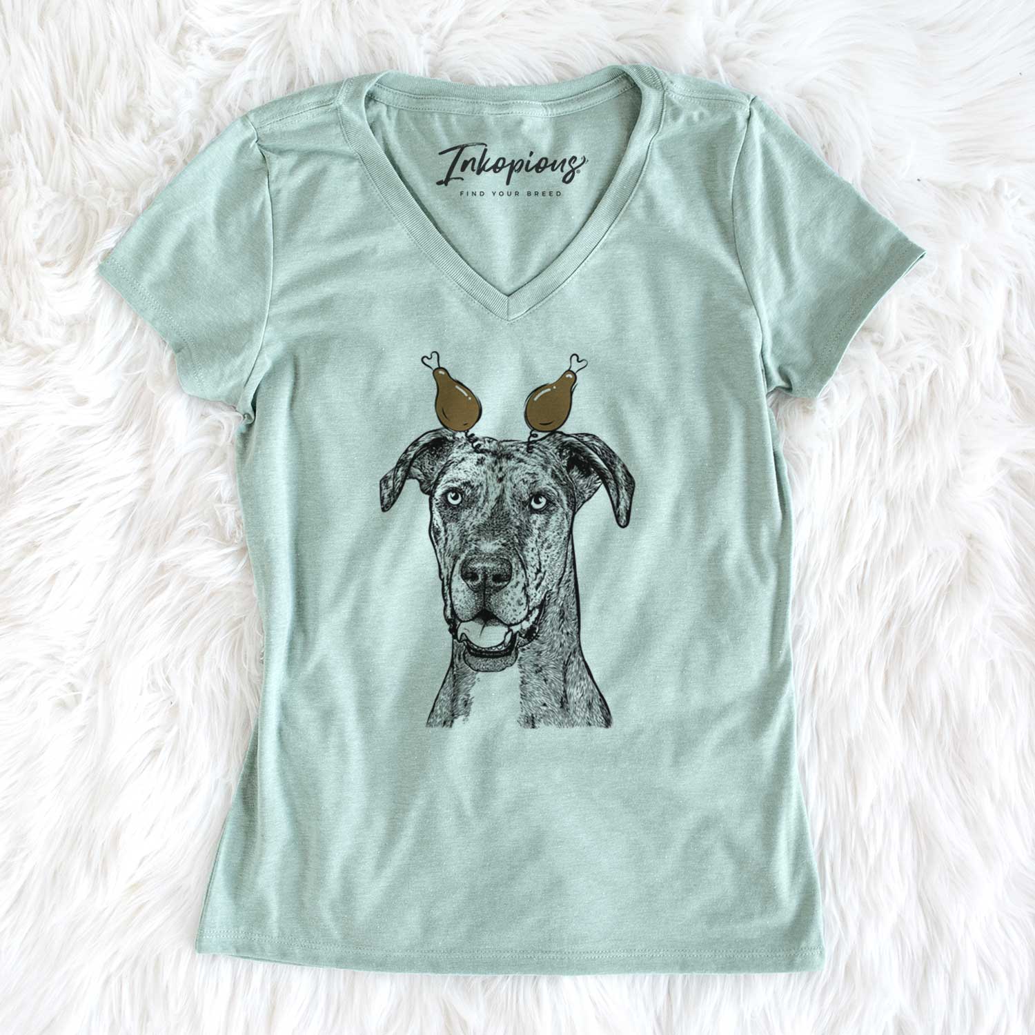 Thanksgiving Athena the Merle Great Dane - Women's V-neck Shirt