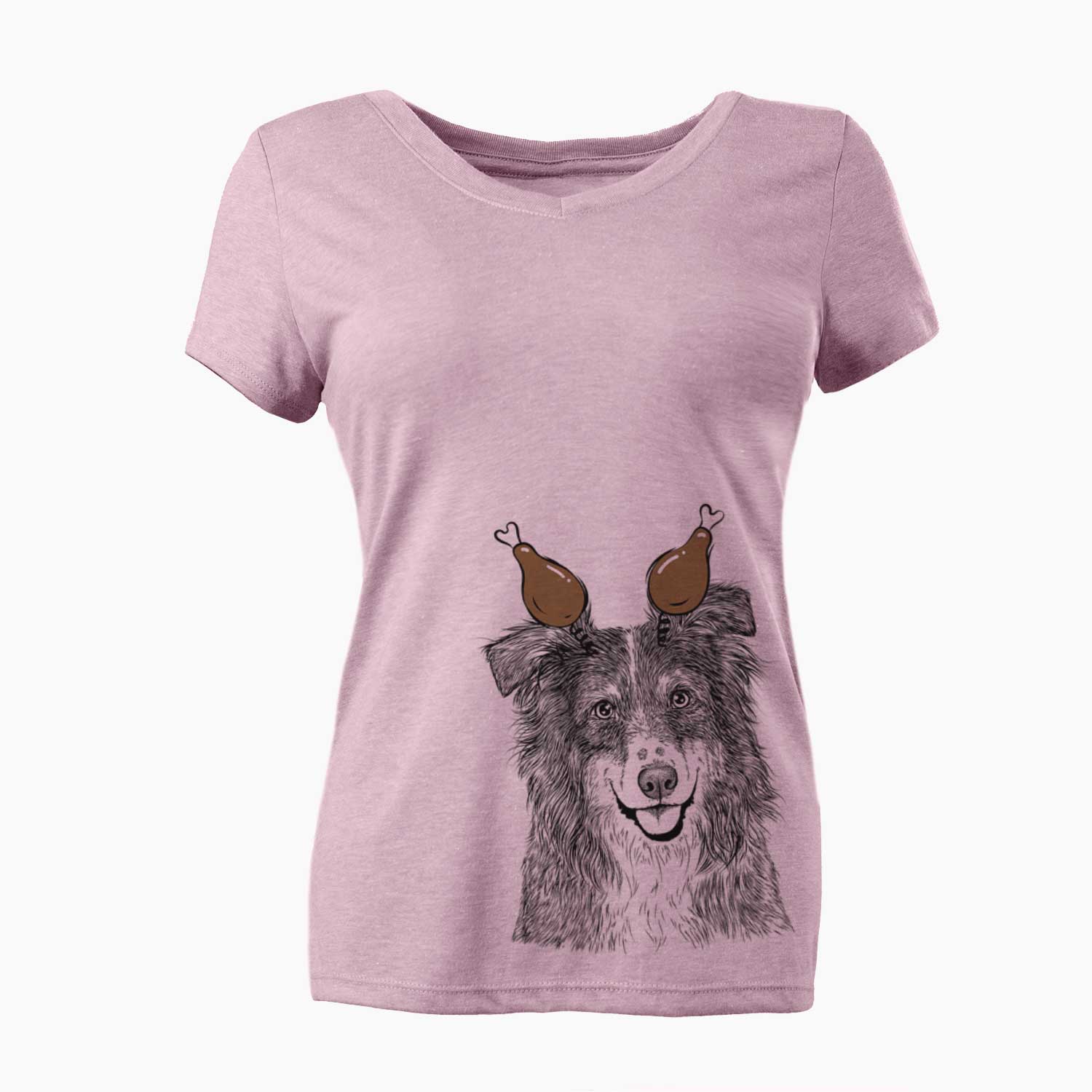 Thanksgiving Aushe the Australian Shepherd - Women's V-neck Shirt