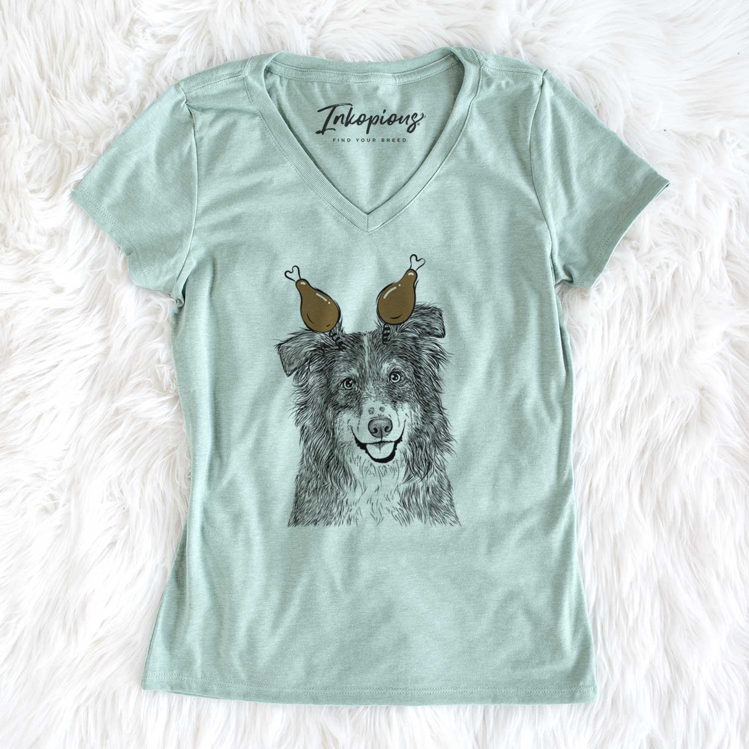 Thanksgiving Aushe the Australian Shepherd - Women's V-neck Shirt