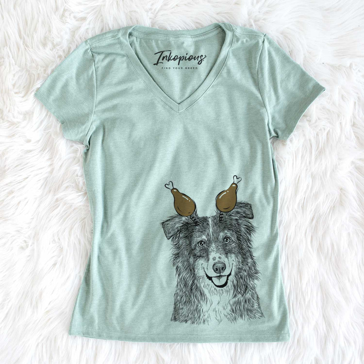 Thanksgiving Aushe the Australian Shepherd - Women&#39;s V-neck Shirt