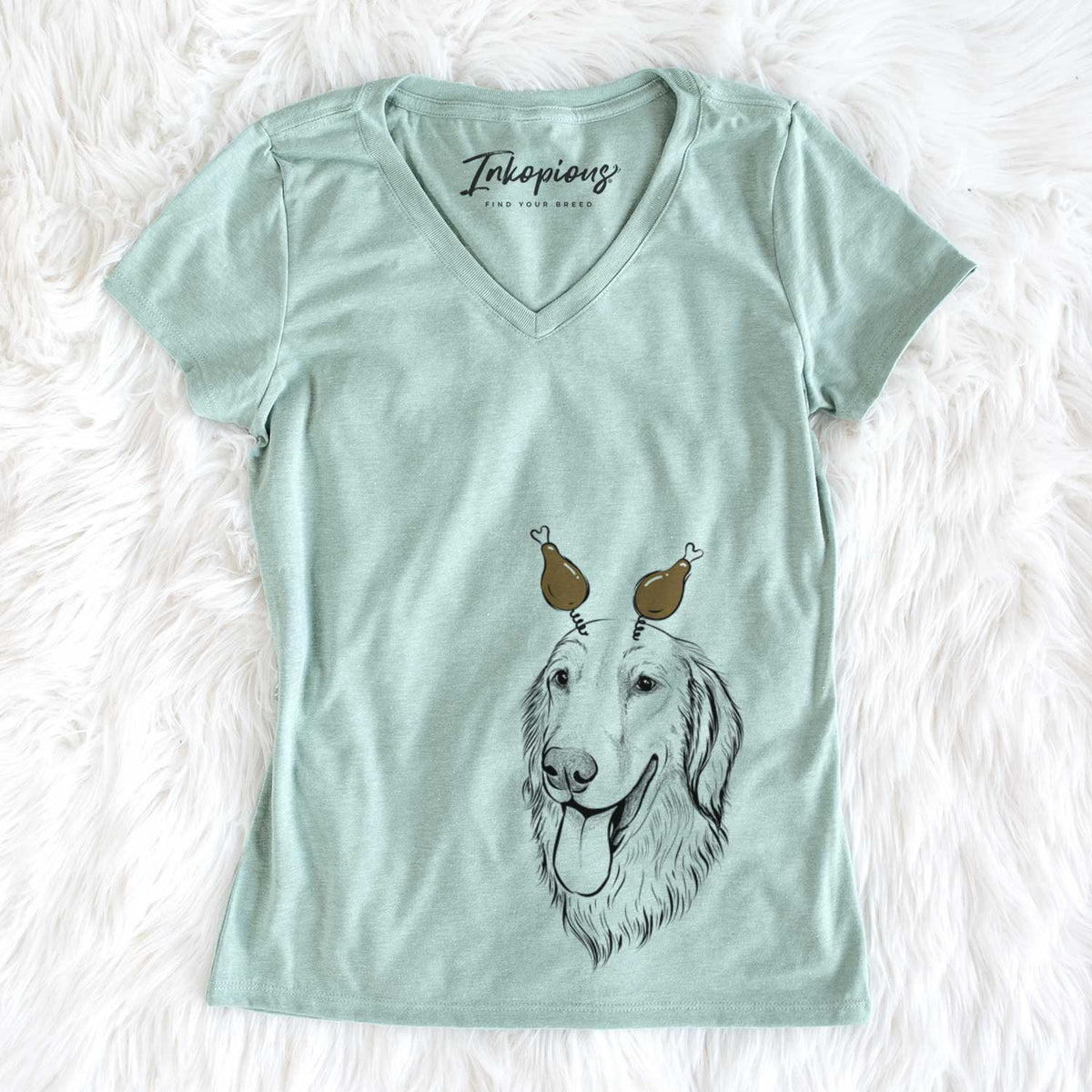 Thanksgiving Bailey the Golden Retriever - Women&#39;s V-neck Shirt