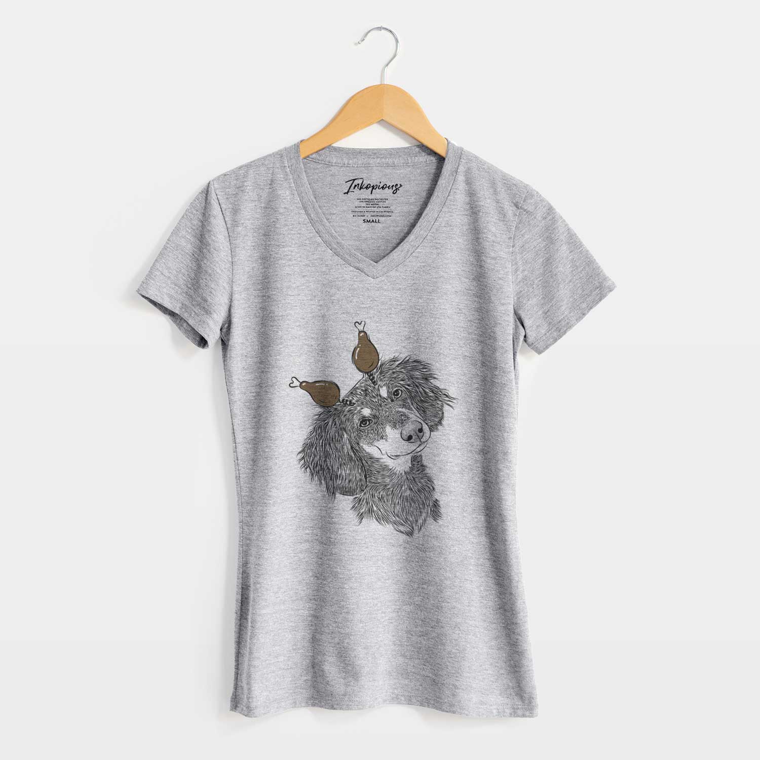 Thanksgiving Bailey the Long Haired Dachshund - Women's V-neck Shirt