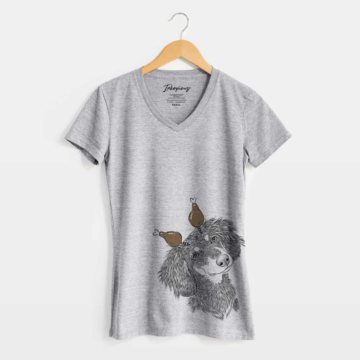 Thanksgiving Bailey the Long Haired Dachshund - Women's V-neck Shirt