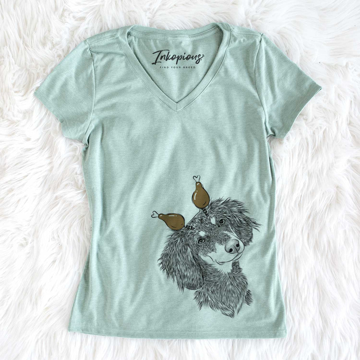 Thanksgiving Bailey the Long Haired Dachshund - Women&#39;s V-neck Shirt