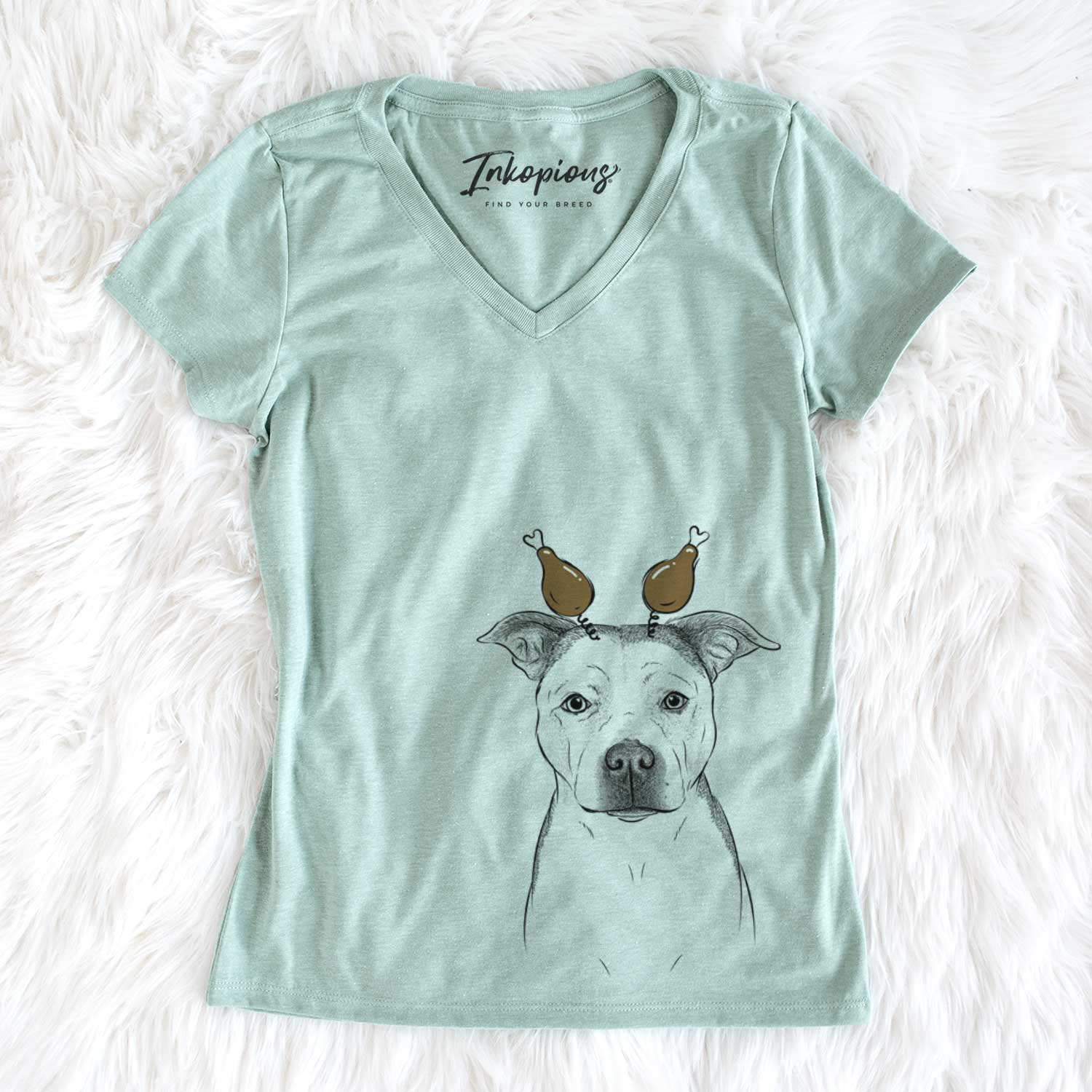 Thanksgiving Bailey the Pitbull - Women's V-neck Shirt