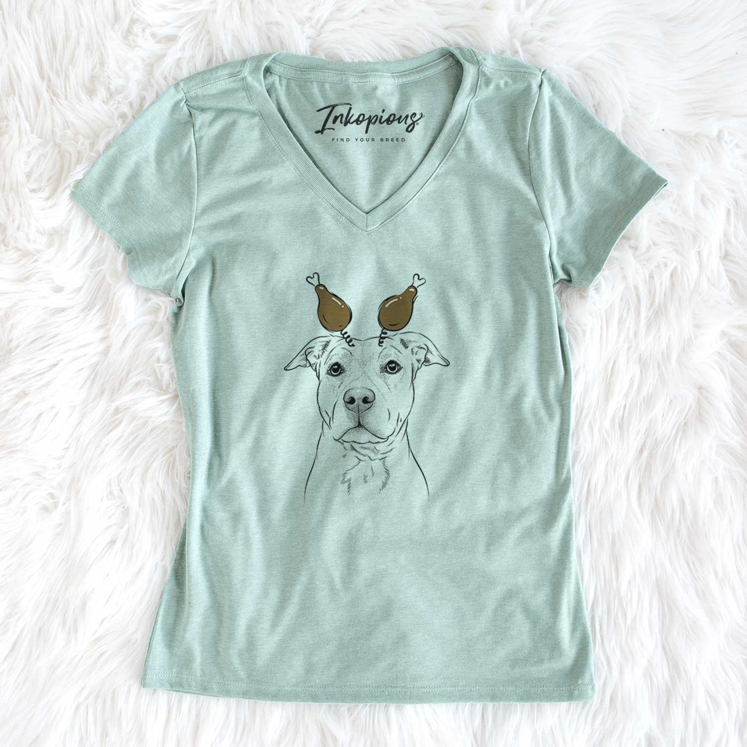 Thanksgiving Bailey the American Staffordshire Terrier - Women's V-neck Shirt