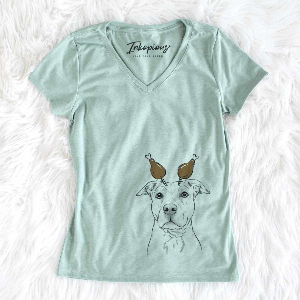 Thanksgiving Bailey the American Staffordshire Terrier - Women&#39;s V-neck Shirt