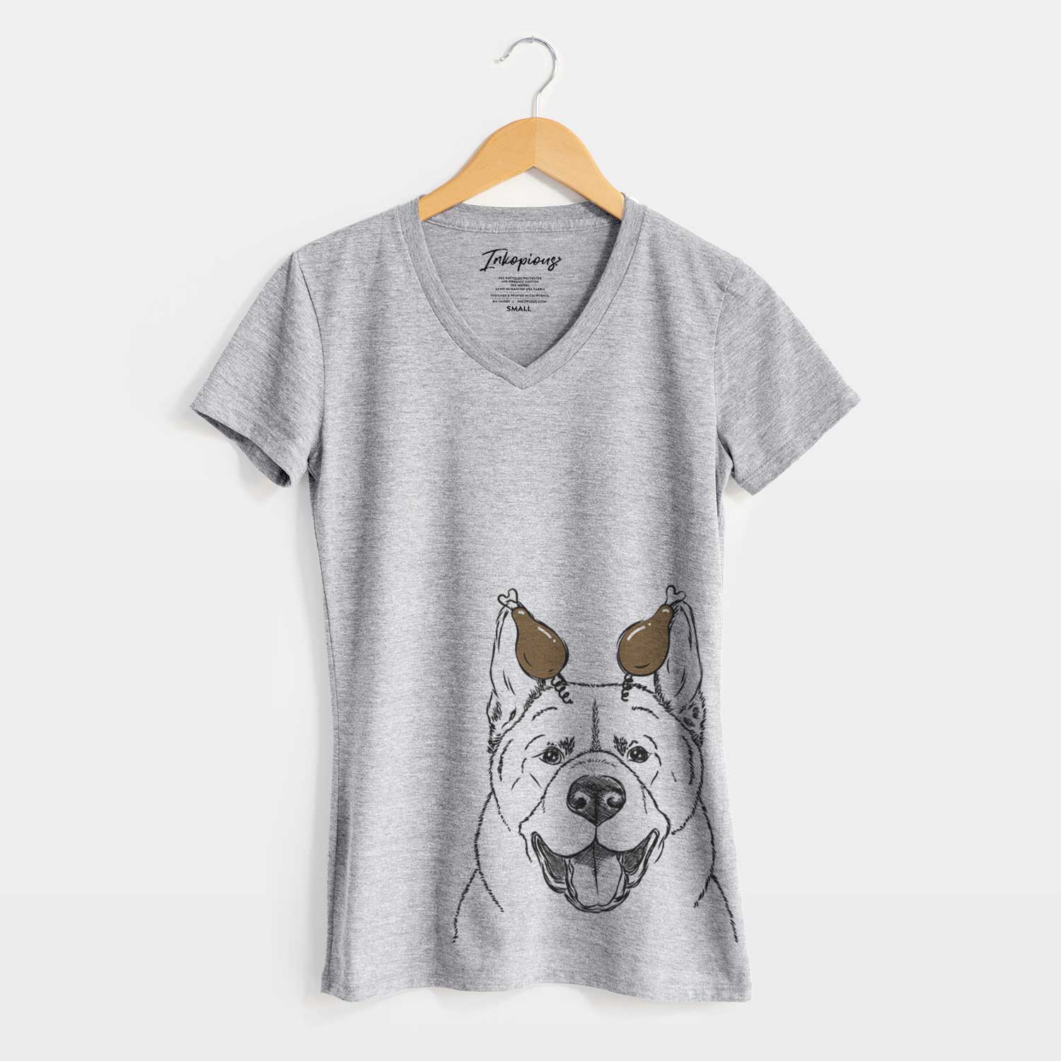 Thanksgiving Baku the Akita - Women's V-neck Shirt