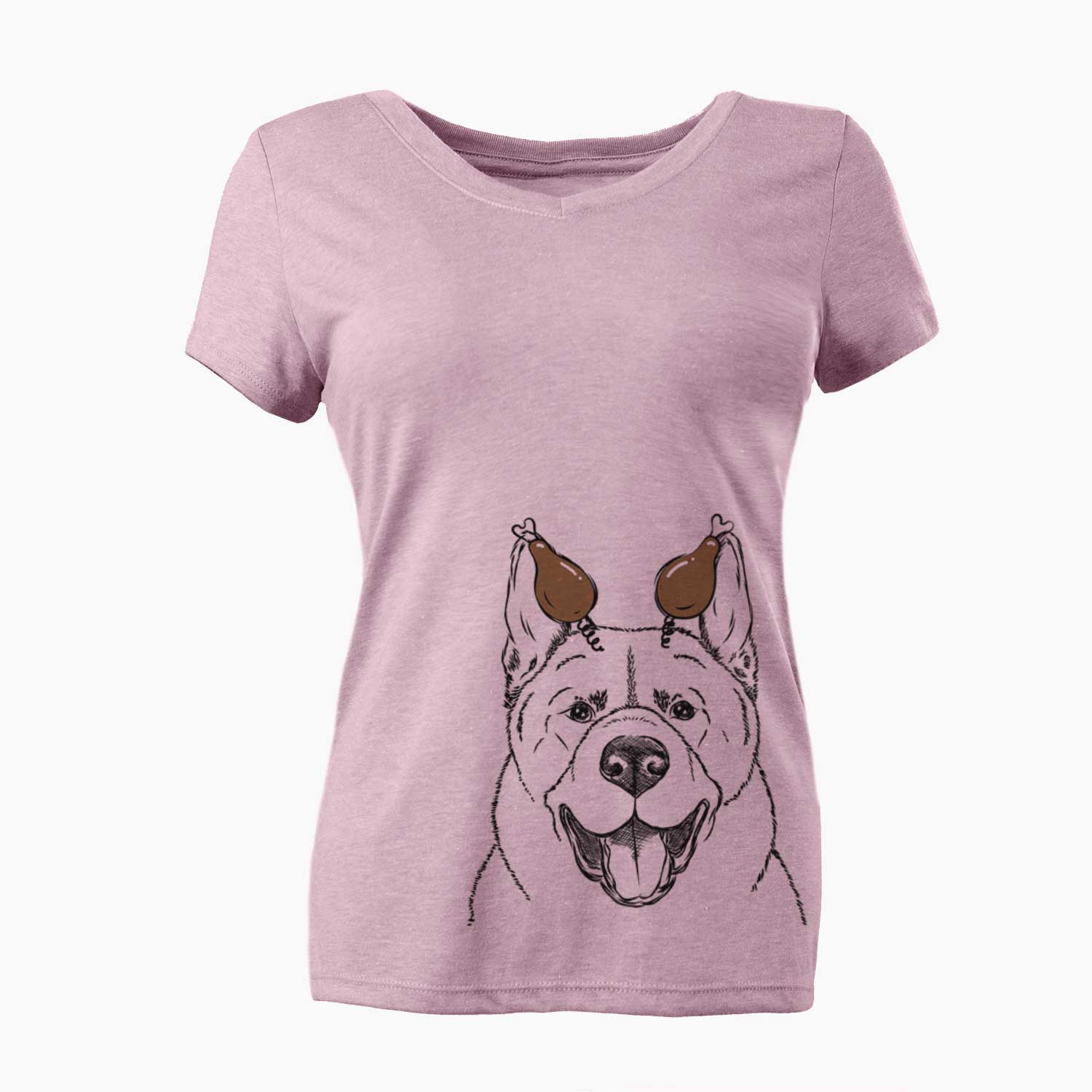 Thanksgiving Baku the Akita - Women's V-neck Shirt