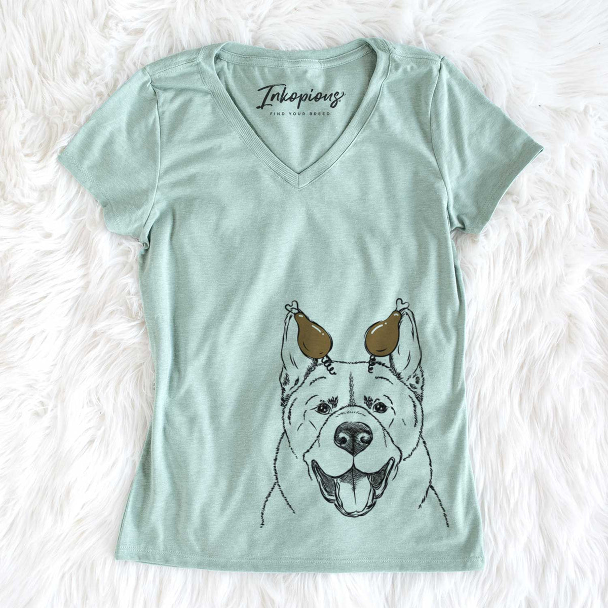 Thanksgiving Baku the Akita - Women&#39;s V-neck Shirt