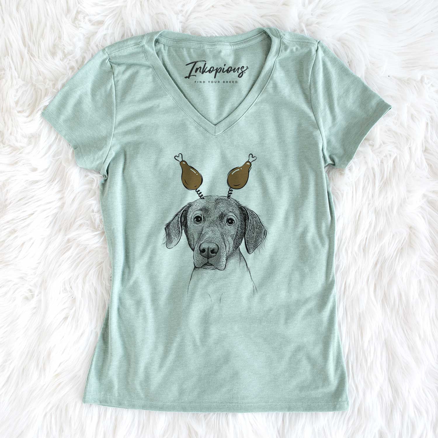 Thanksgiving Baldwin the Mixed Breed - Women's V-neck Shirt