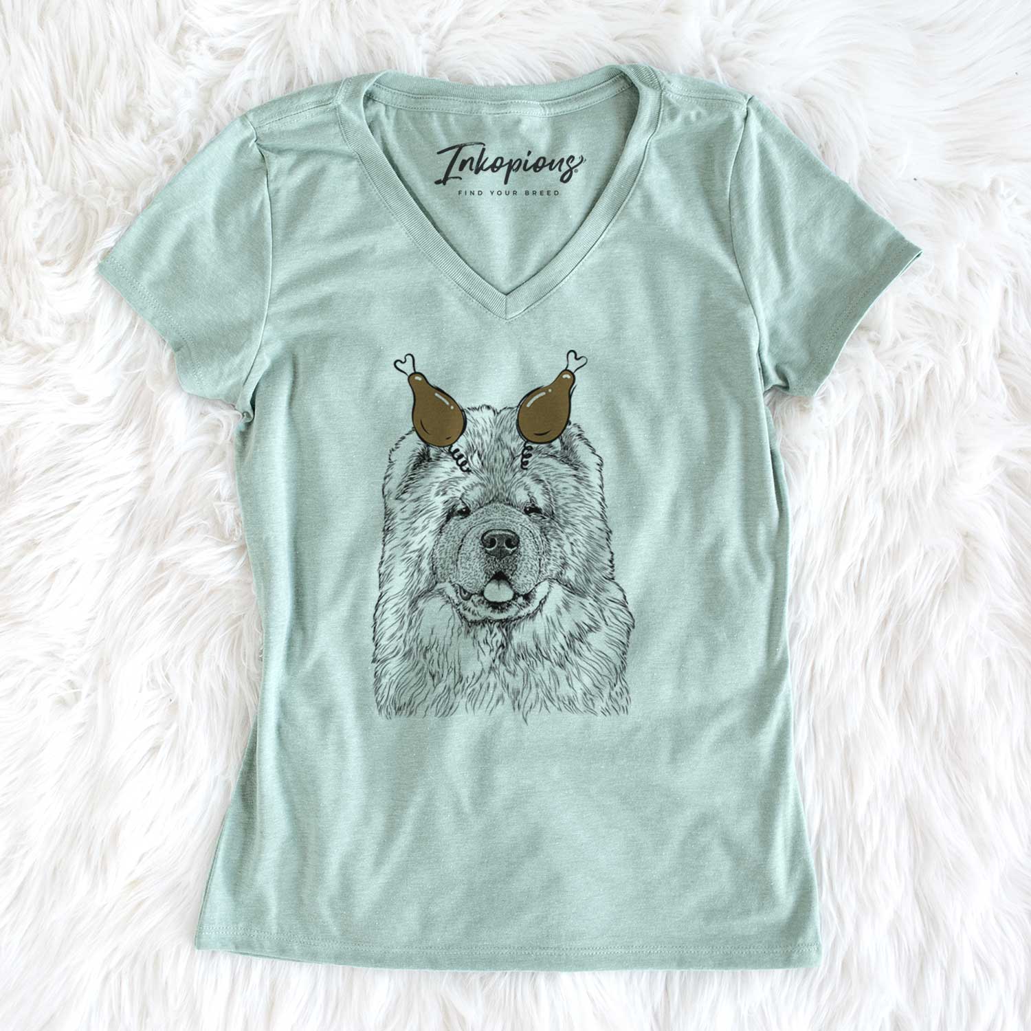 Thanksgiving Baloo the Chow Chow - Women's V-neck Shirt