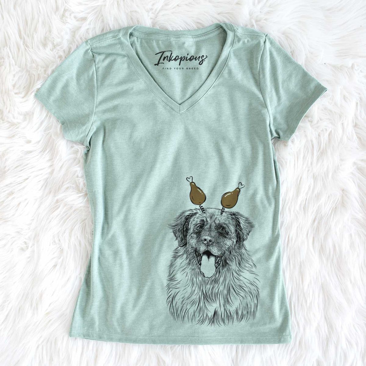 Thanksgiving Bamboo the Leonberger - Women&#39;s V-neck Shirt