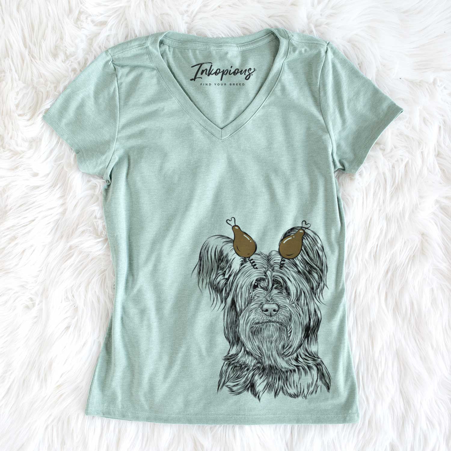 Thanksgiving Bandit the Skye Terrier - Women's V-neck Shirt