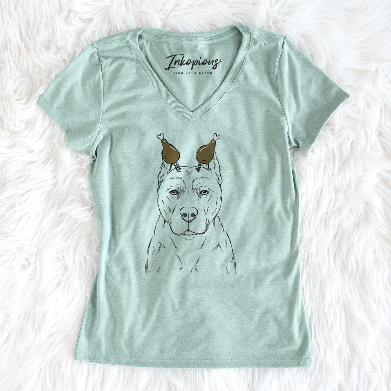 Thanksgiving Bane the Pitbull Mix - Women's V-neck Shirt