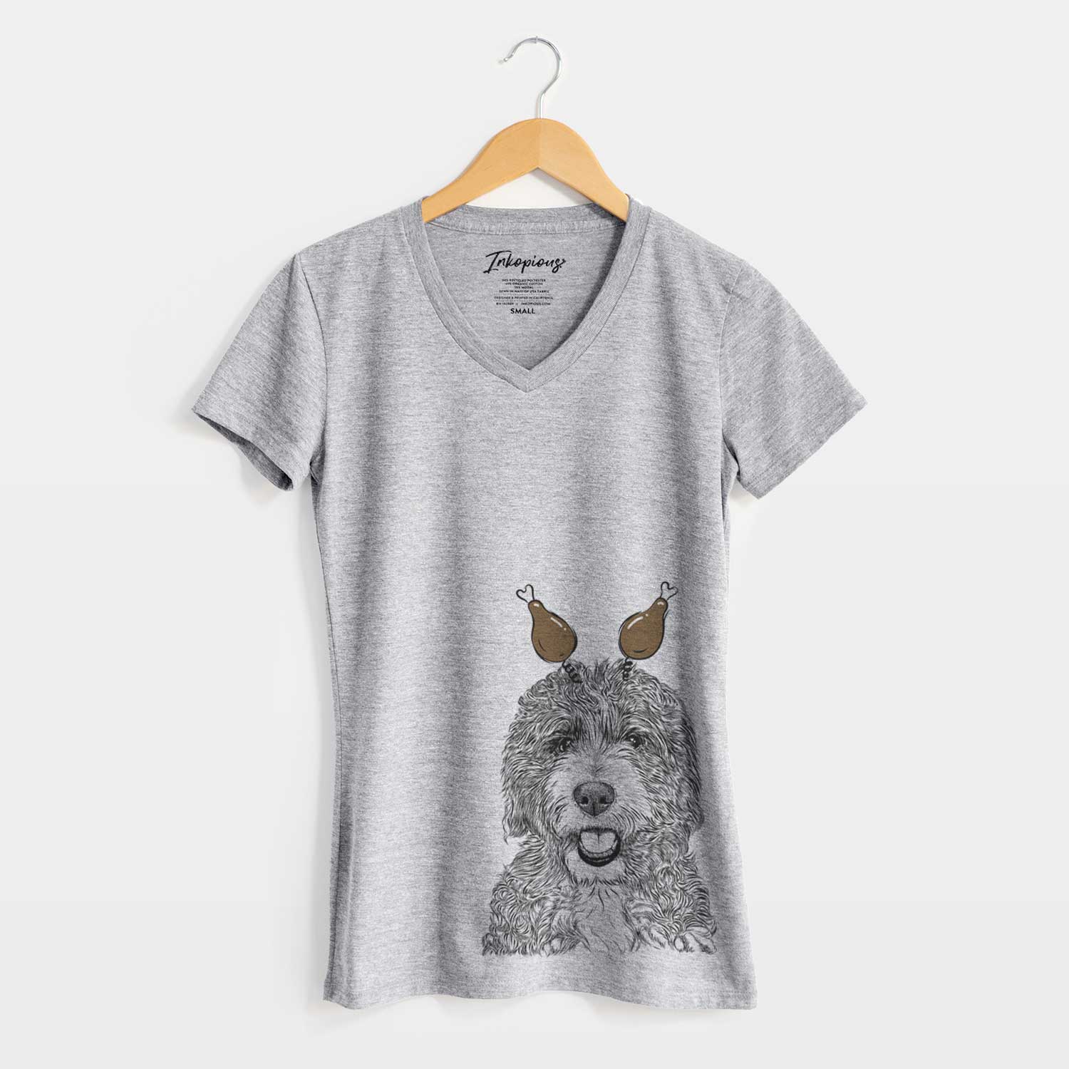 Thanksgiving Bash the Bernedoodle - Women's V-neck Shirt