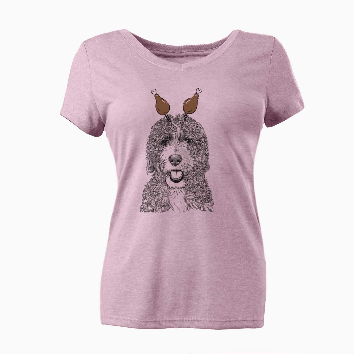 Thanksgiving Bash the Bernedoodle - Women's V-neck Shirt