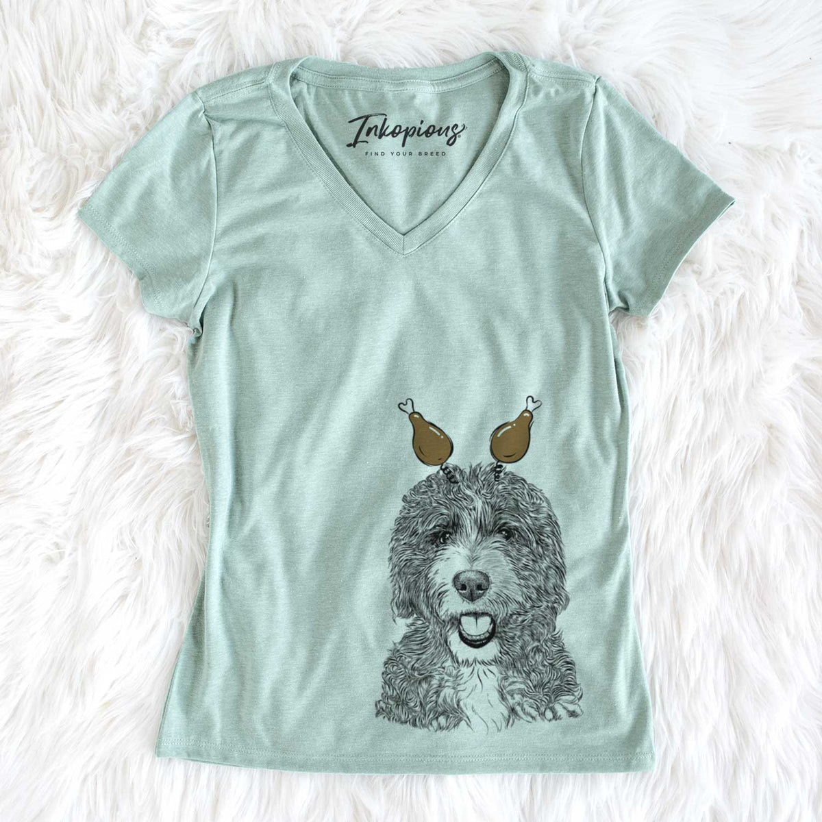 Thanksgiving Bash the Bernedoodle - Women&#39;s V-neck Shirt