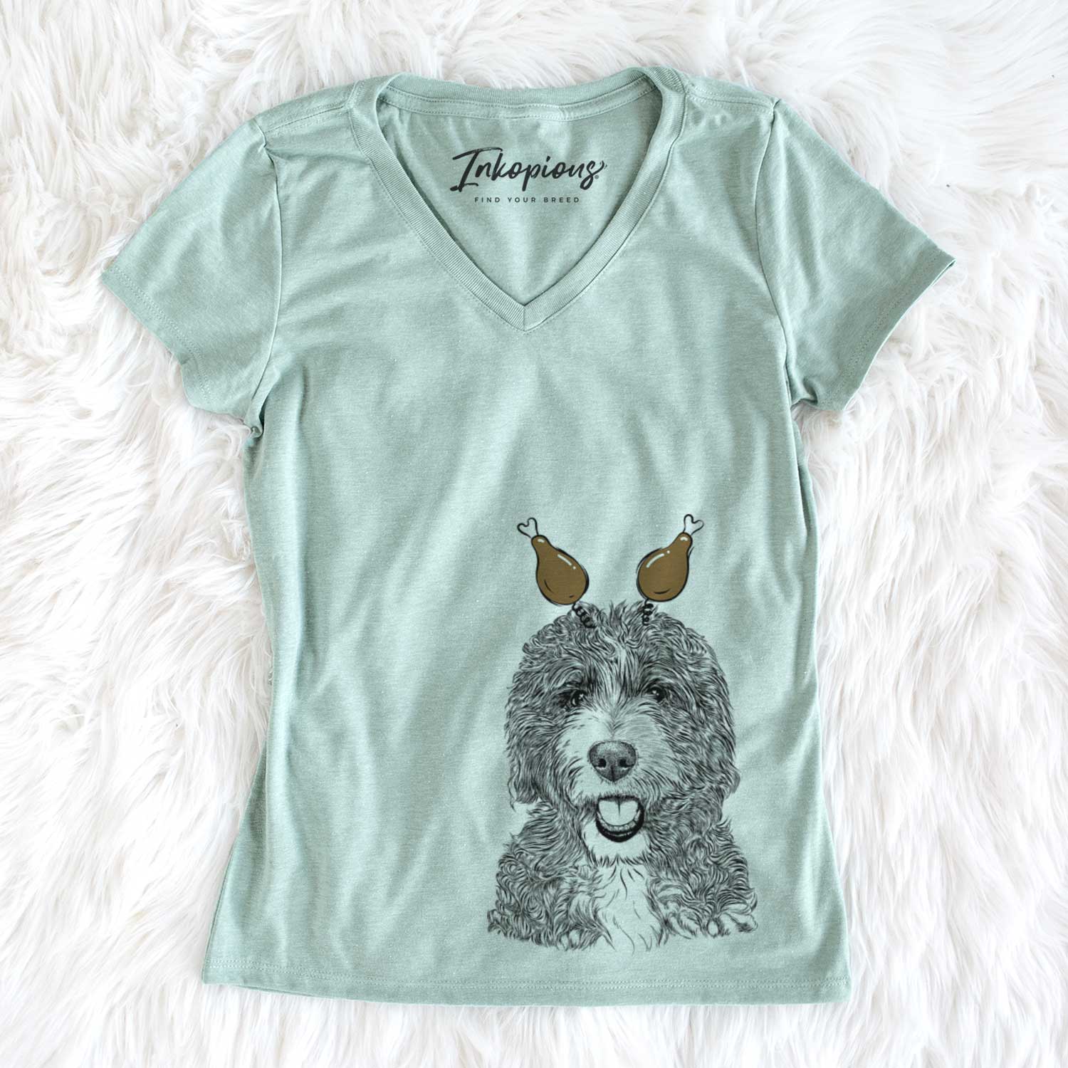 Thanksgiving Bash the Bernedoodle - Women's V-neck Shirt