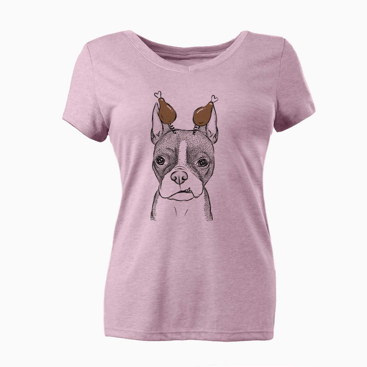 Thanksgiving Bean the Boston Terrier - Women's V-neck Shirt