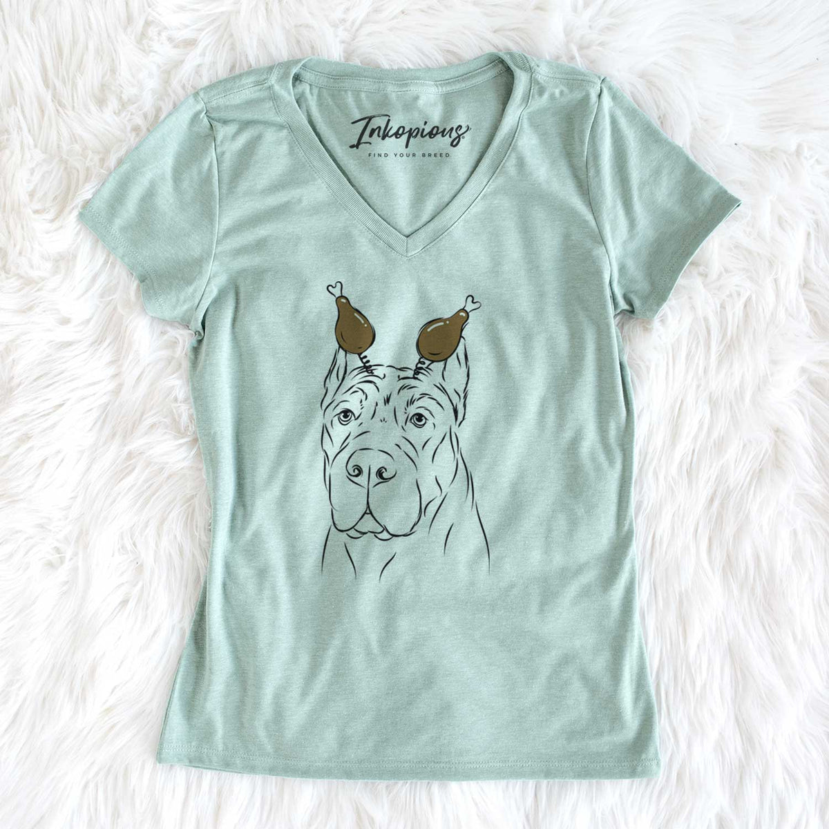Thanksgiving Bearson the Cane Corso - Women's V-neck Shirt