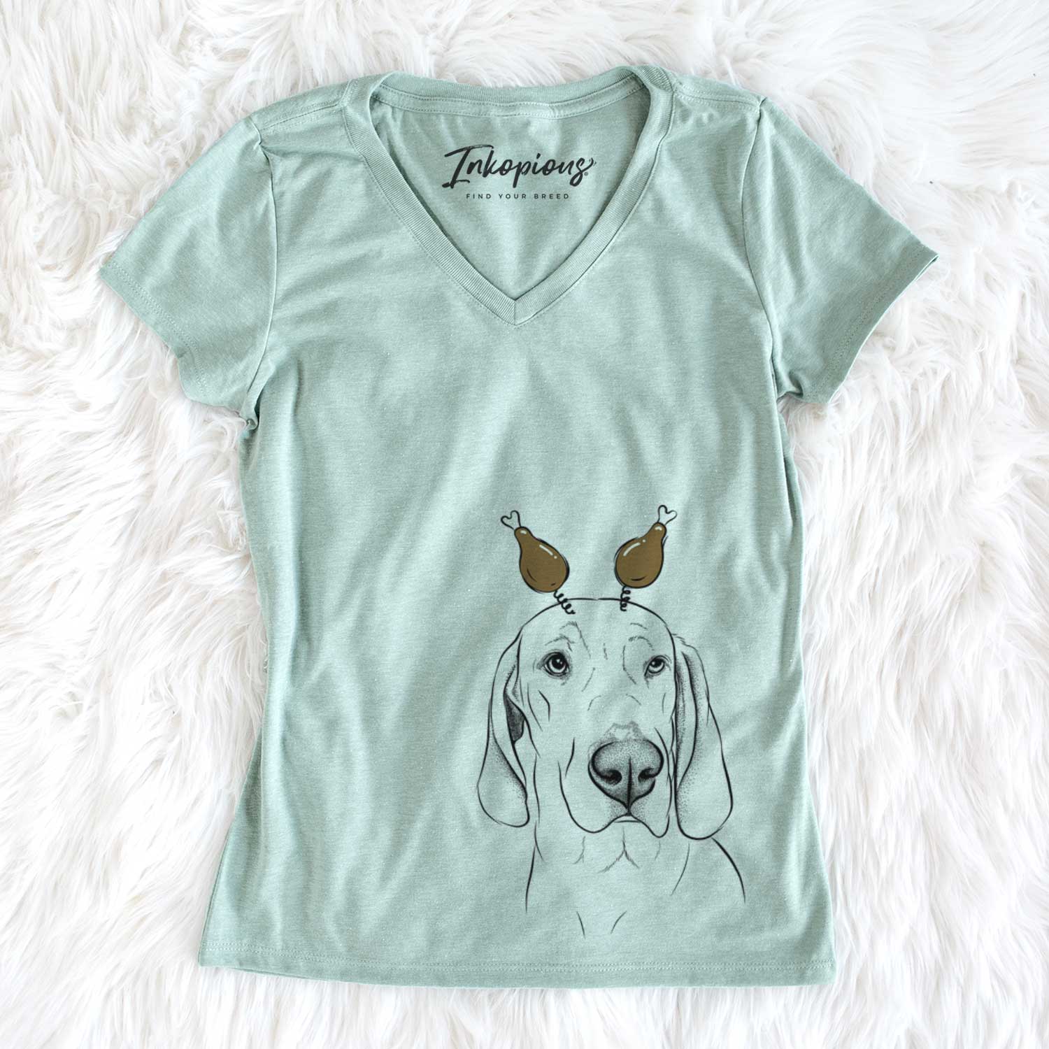 Thanksgiving Beauregard the American Redbone Coonhound - Women's V-neck Shirt