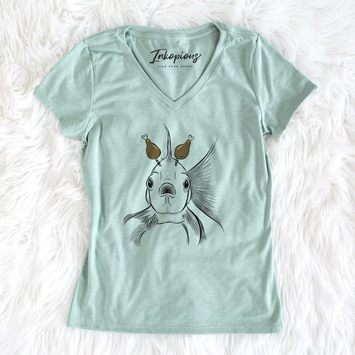 Thanksgiving Beefcake the Goldfish - Women's V-neck Shirt