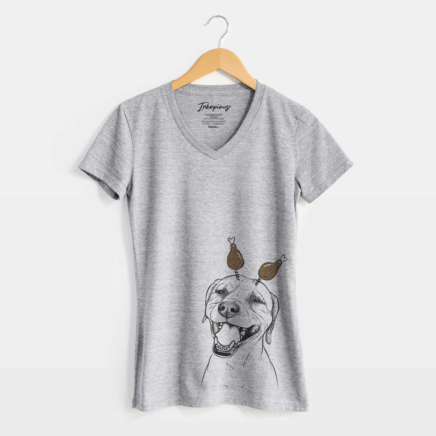 Thanksgiving Beemer the Boxer Pitbull Terrier Mix - Women's V-neck Shirt