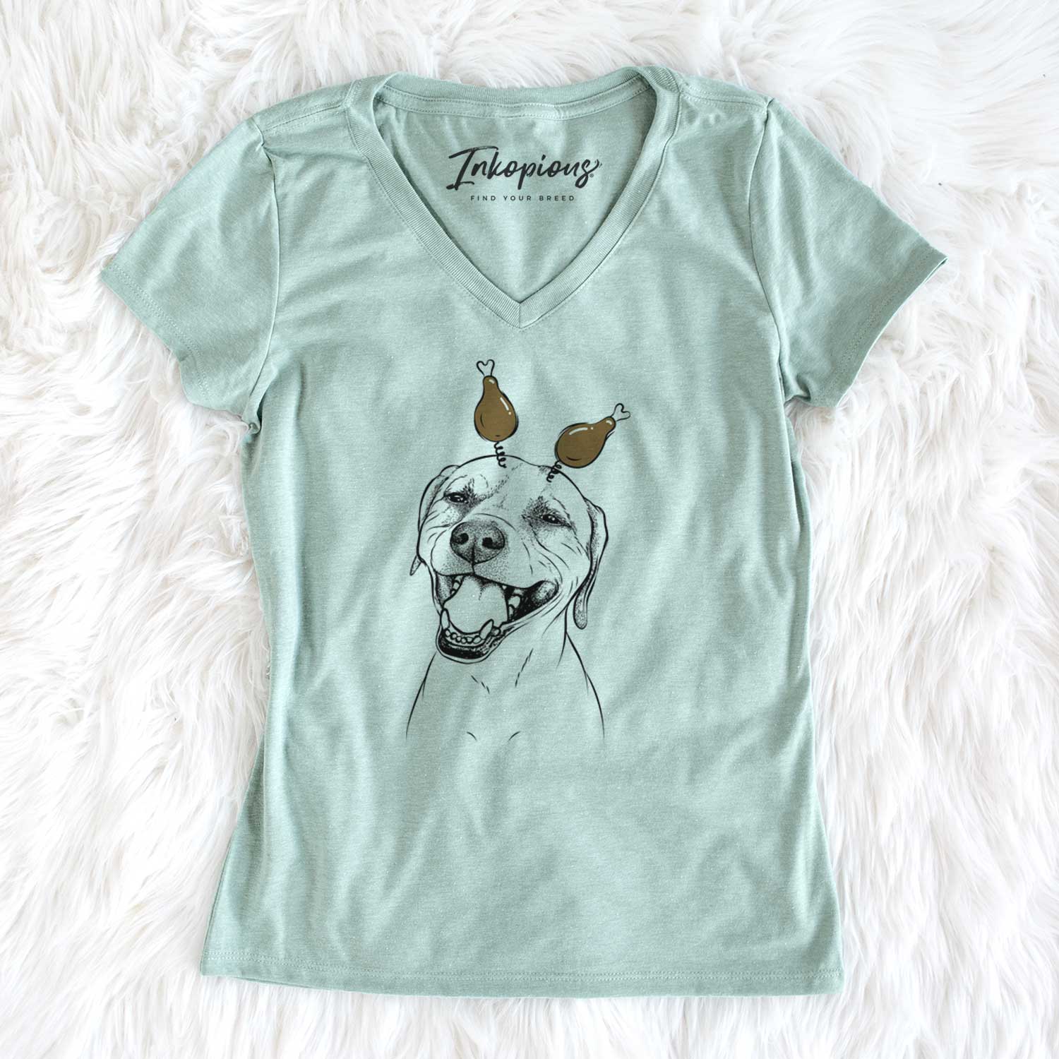 Thanksgiving Beemer the Boxer Pitbull Terrier Mix - Women's V-neck Shirt